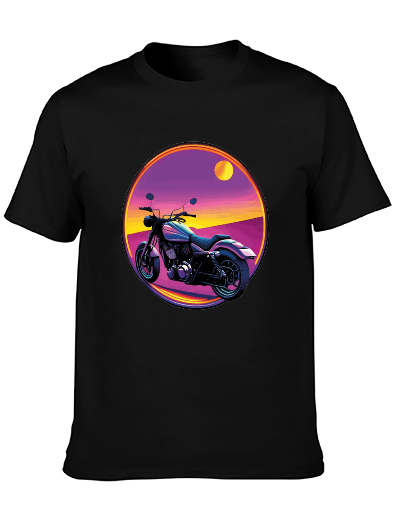 Black Retro Motorcycle Graphic Tee - Black Cotton T-Shirt view 3