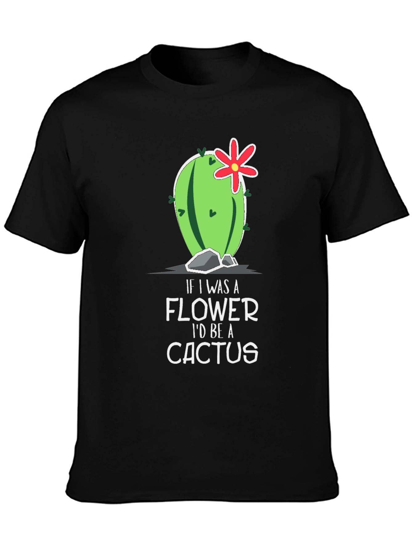 Black Funny Cactus Graphic T-Shirt - If I Was A Flower view 3