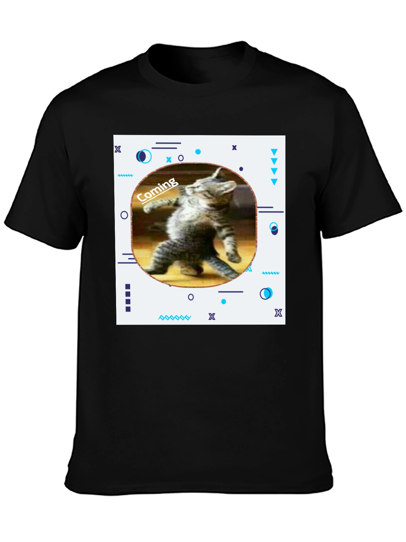 Black Funny Cat Coming T-Shirt - Black view 3