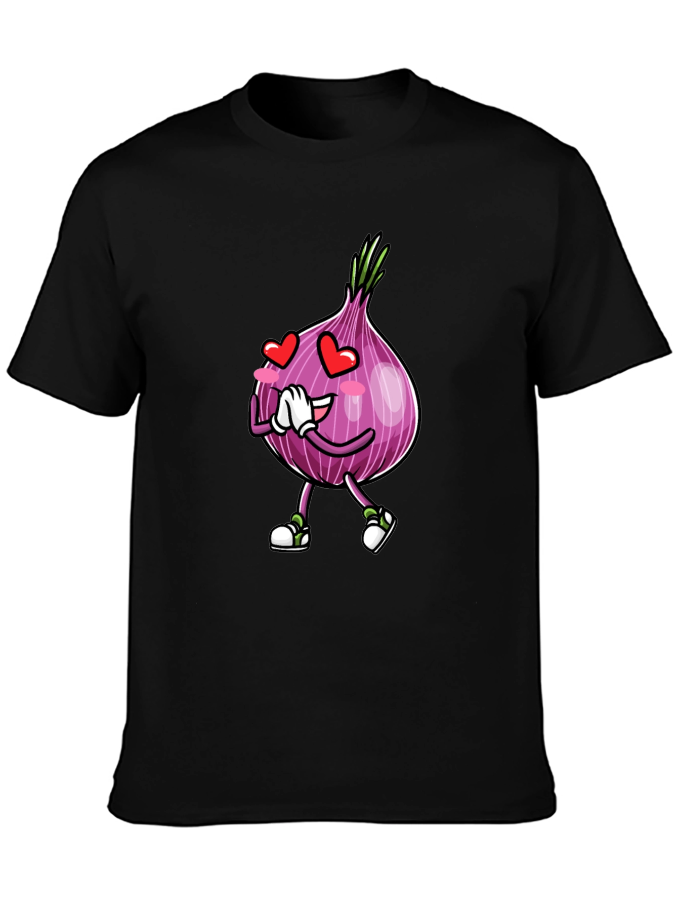 Black Cartoon Onion Love Black T-Shirt view 3