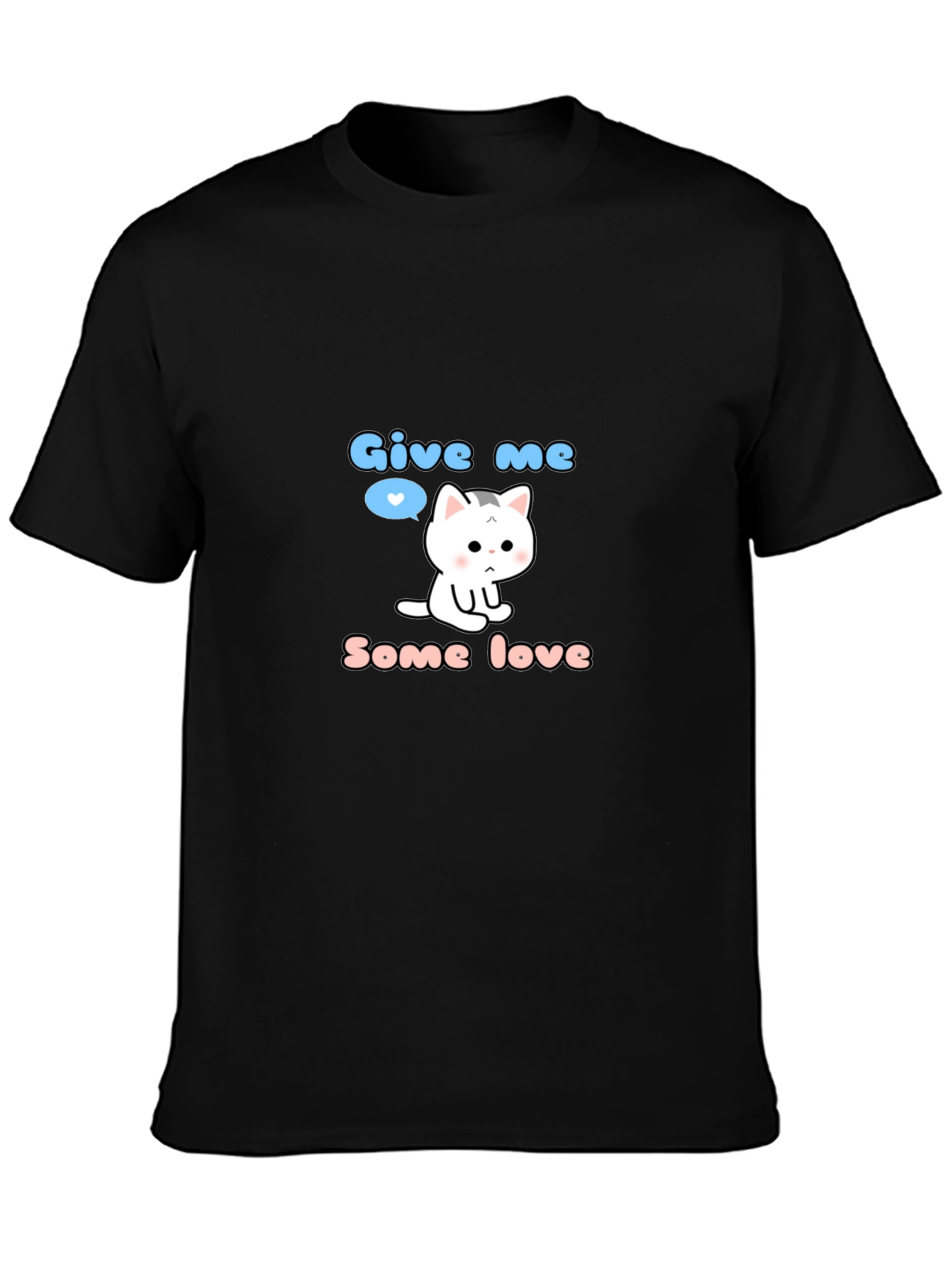 Black Cute Kitten 'Give Me Some Love' Graphic T-Shirt view 3
