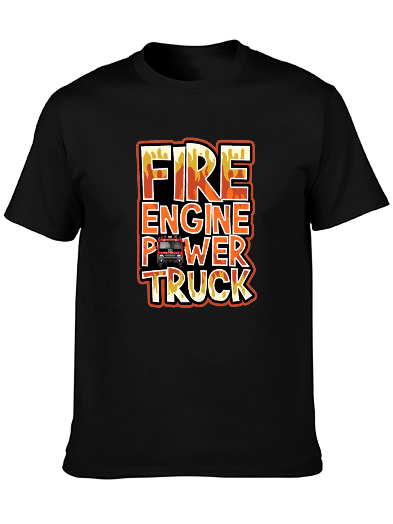 Black Fire Engine Power Truck Graphic T-Shirt view 3