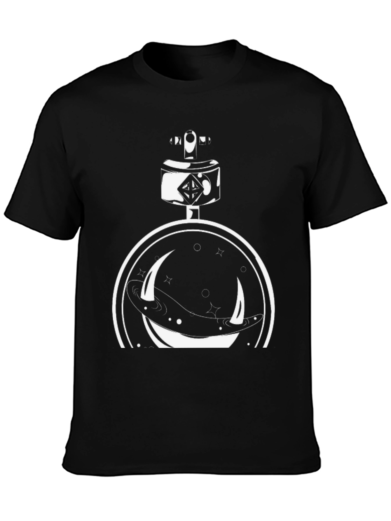 Black Celestial Moon Pocket Watch Black T-Shirt view 3