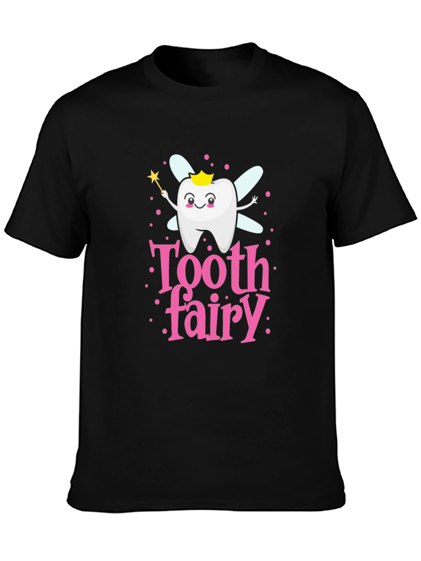 Black Tooth Fairy Cartoon T-Shirt Cute Dental Hygiene Tee view 3