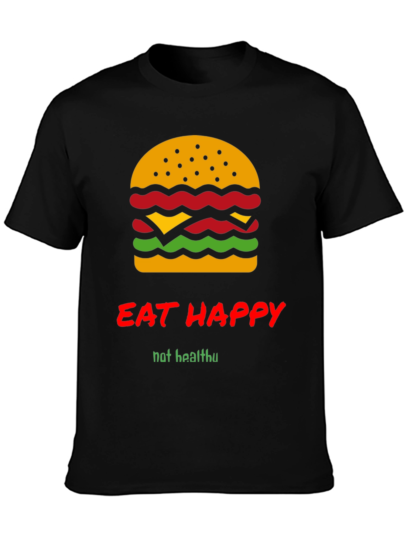 Black Eat Happy Burger Graphic Tee - Black Crew Neck T-Shirt view 3