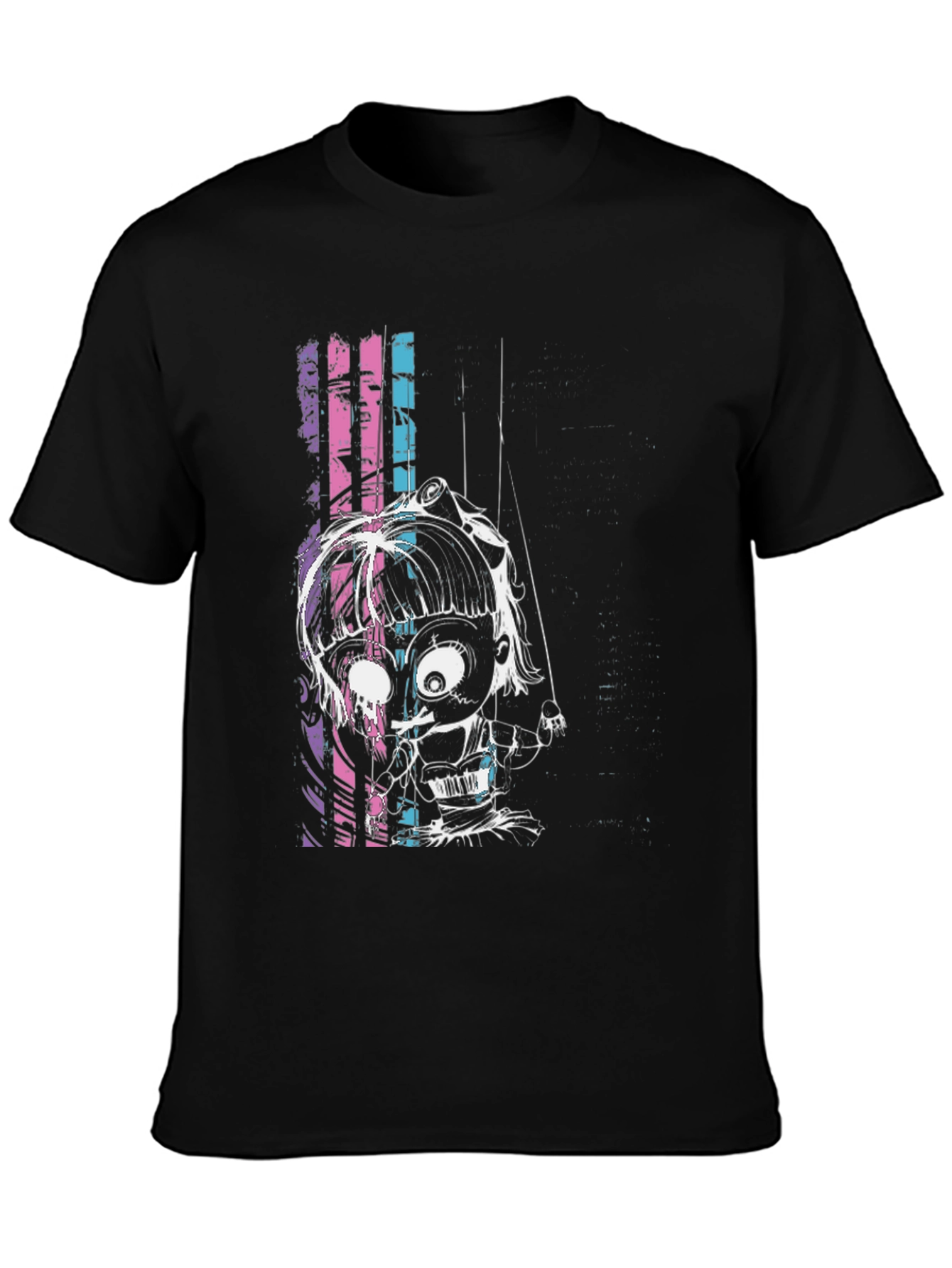 Black Creepy Puppet Graphic Tee - Unique Design view 3