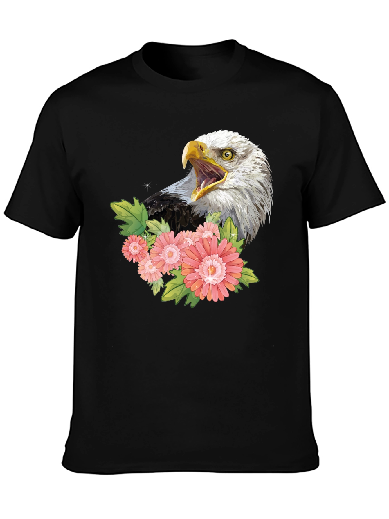 Black Eagle and Floral Graphic Print T-Shirt view 3