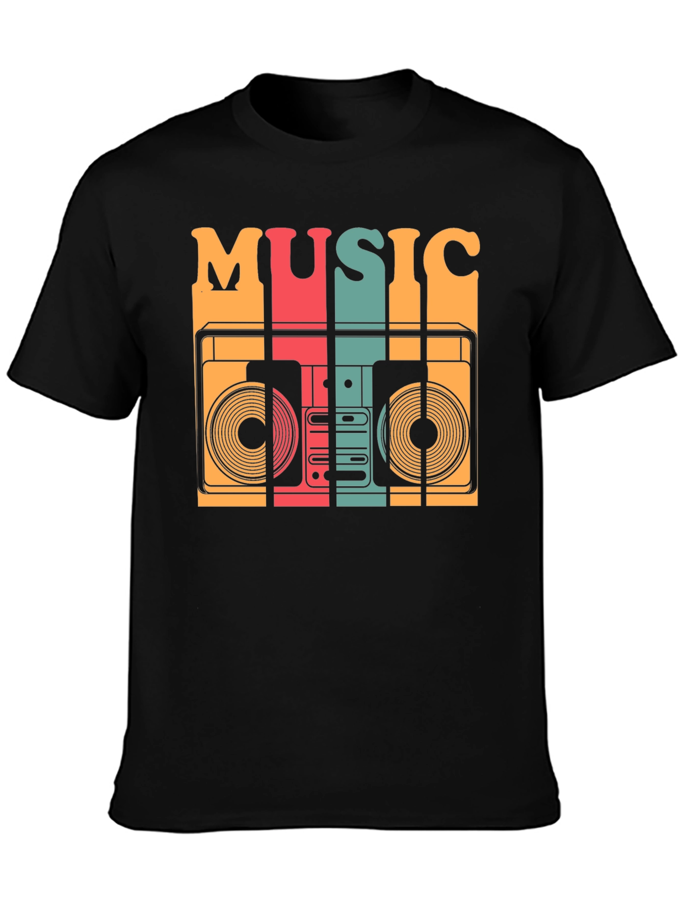Black Retro Music T-Shirt - Vintage Boombox Design view 3