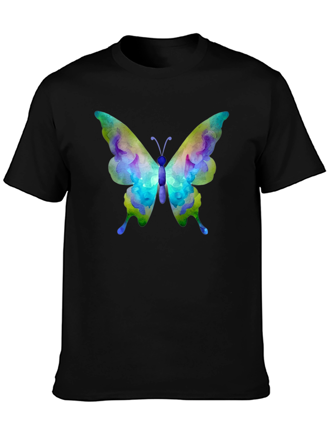 Black Watercolor Butterfly Graphic Black T-Shirt view 3