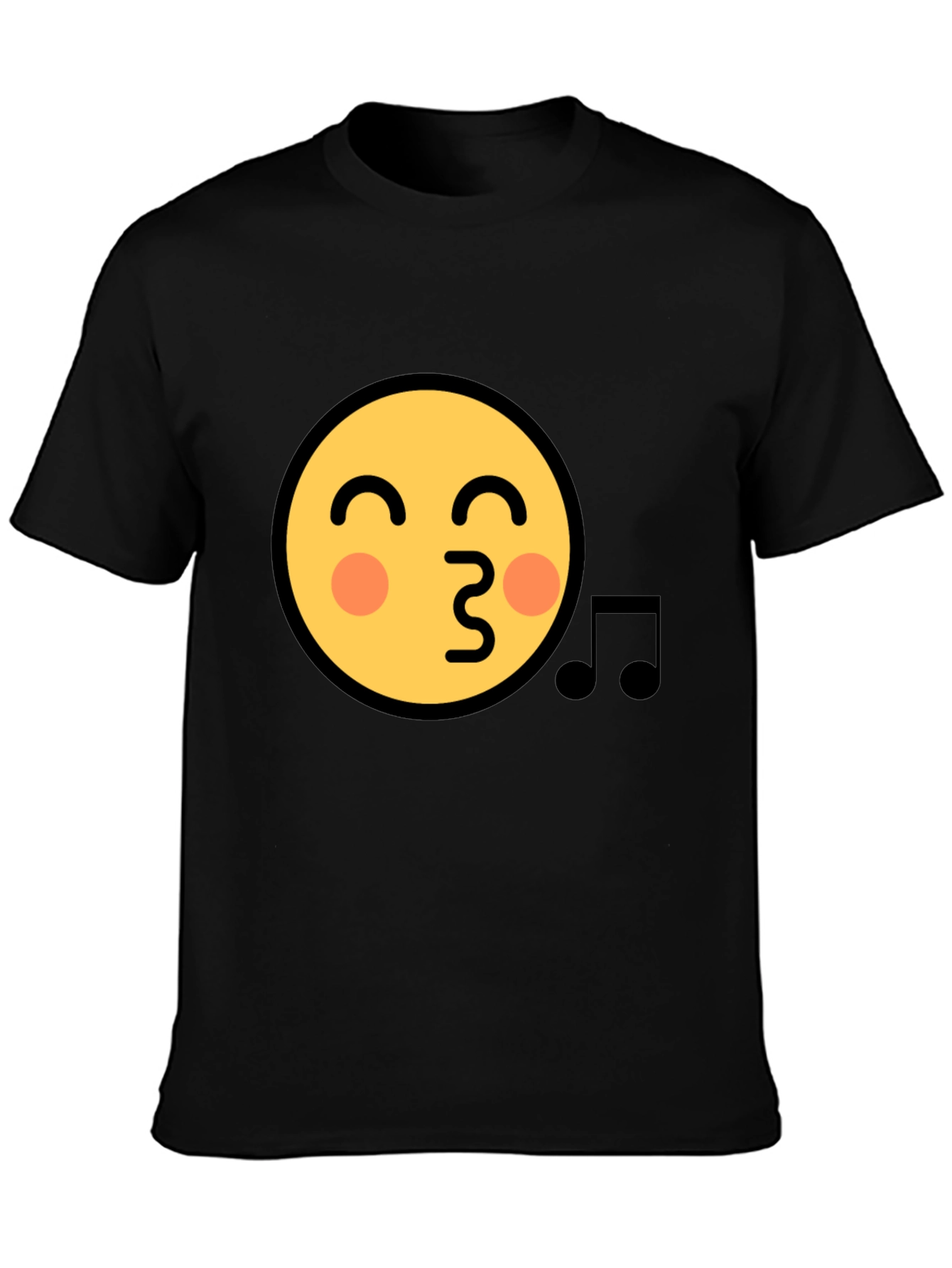 Black Emoji Face Kiss Music Note Black T-Shirt view 3