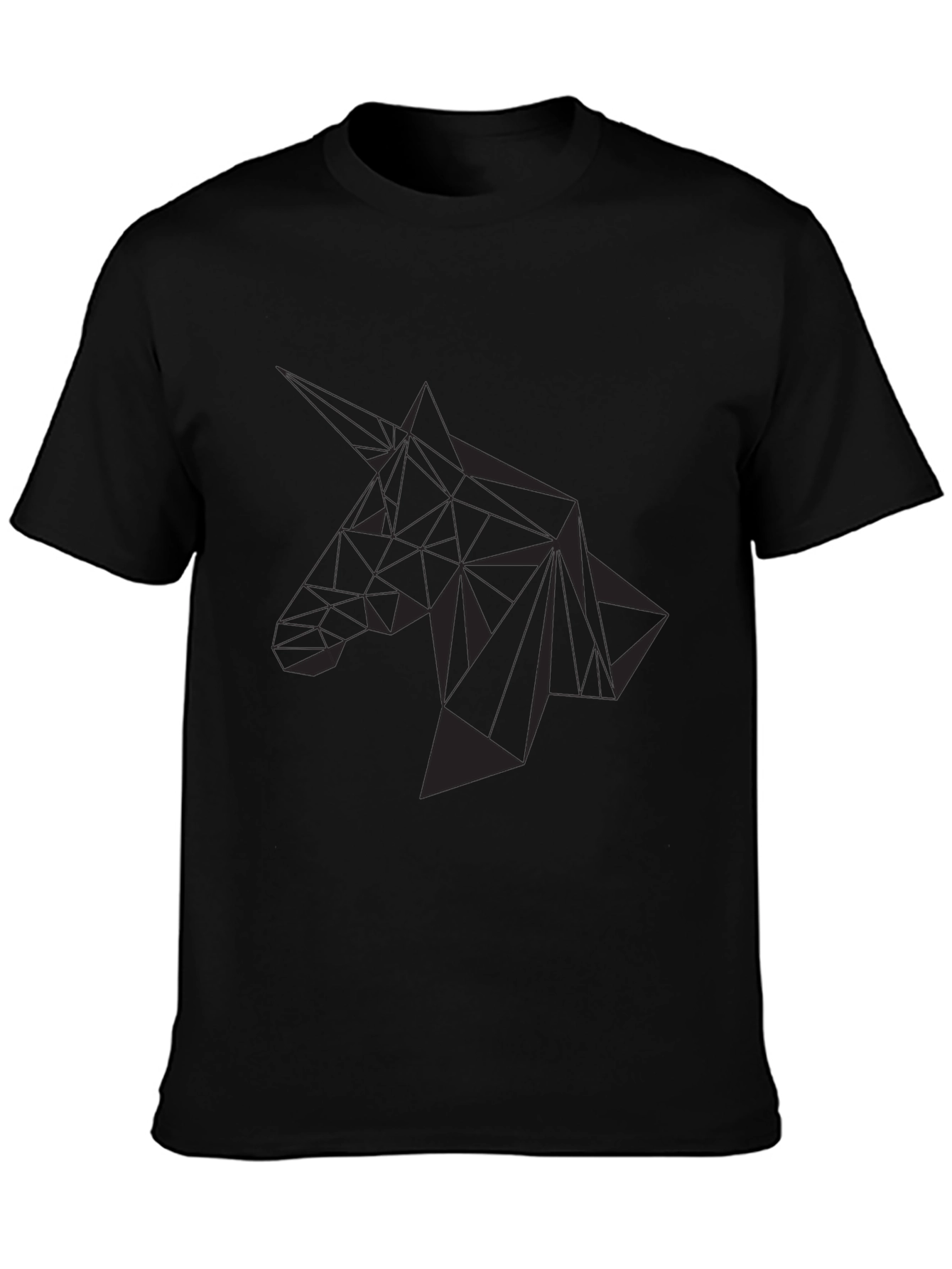 Black Geometric Unicorn Graphic Tee - Black Cotton Blend view 3