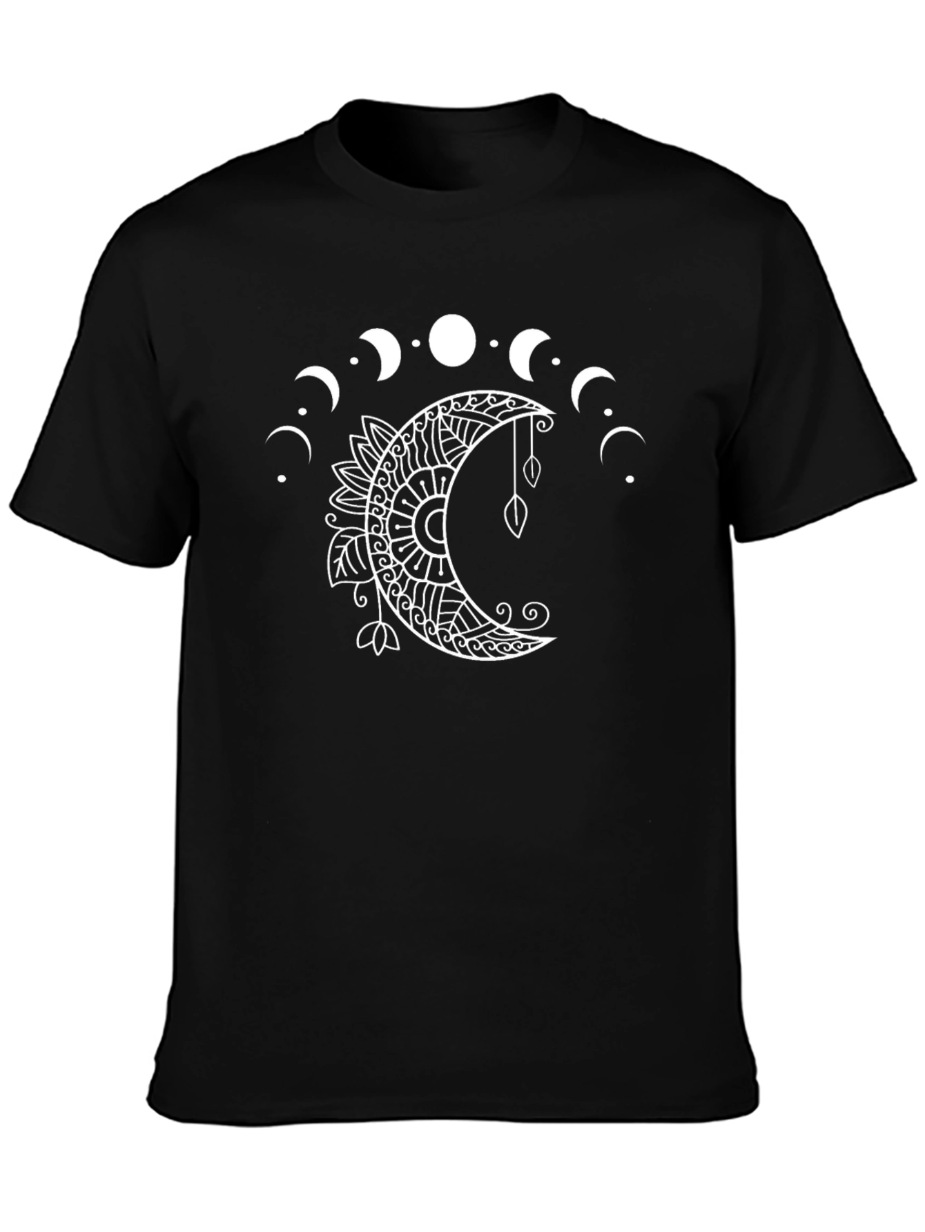 Black Boho Moon Phase Graphic Tee - Black Cotton T-Shirt view 3