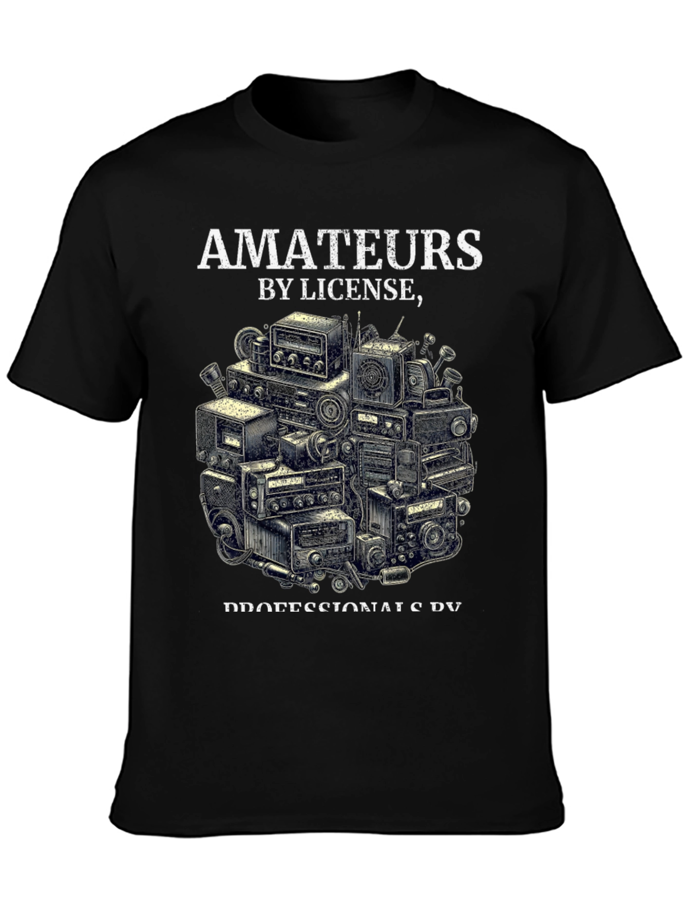 Black Amateurs by License T-Shirt - Ham Radio Operator Design view 3