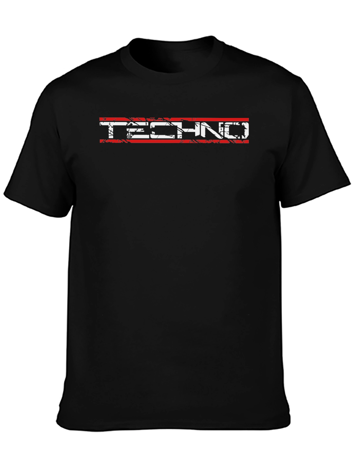 Black Grunge Techno Graphic Tee - Black Cotton Blend view 3