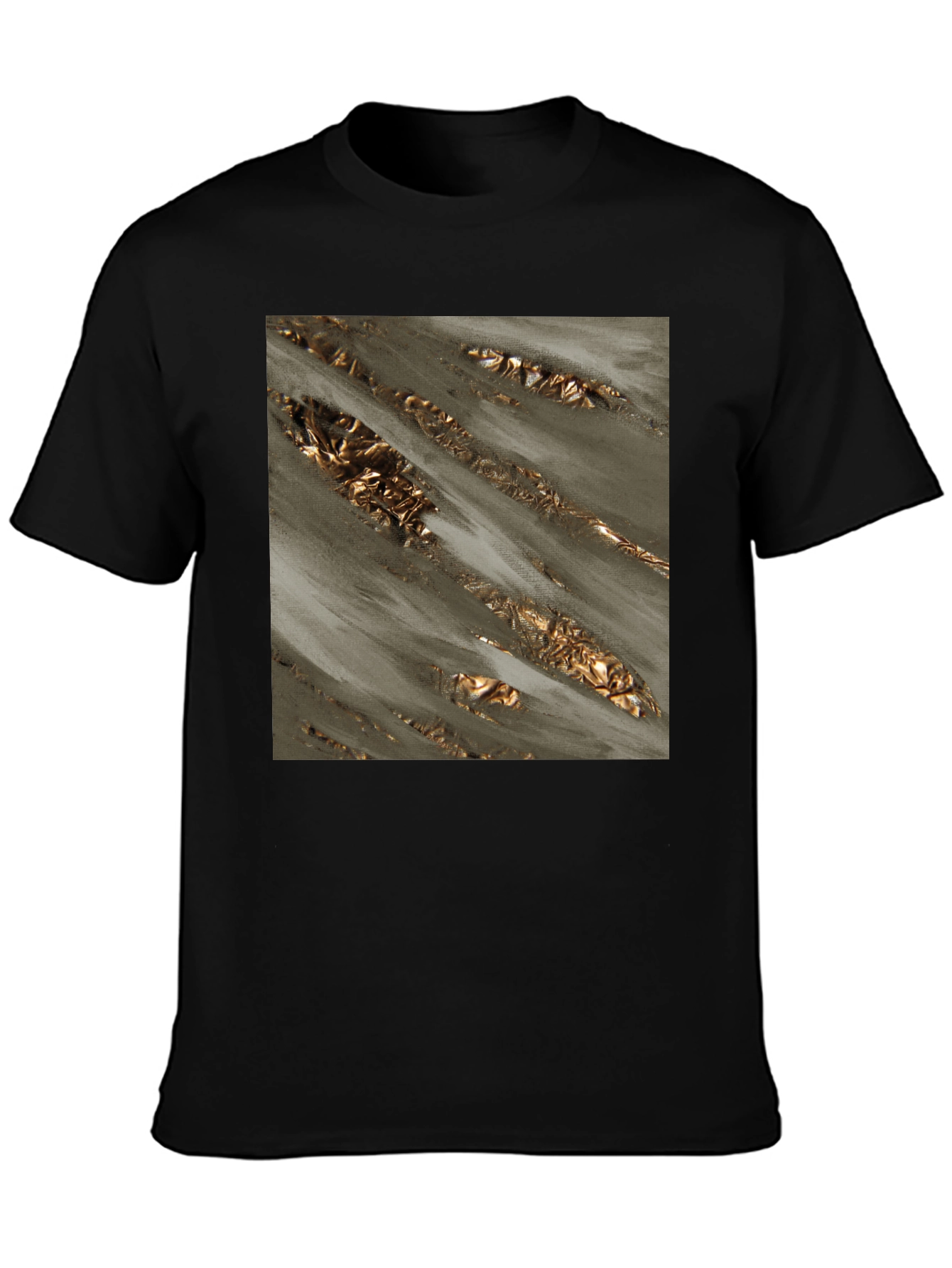Black Abstract Gold Foil Art Black T-Shirt view 3