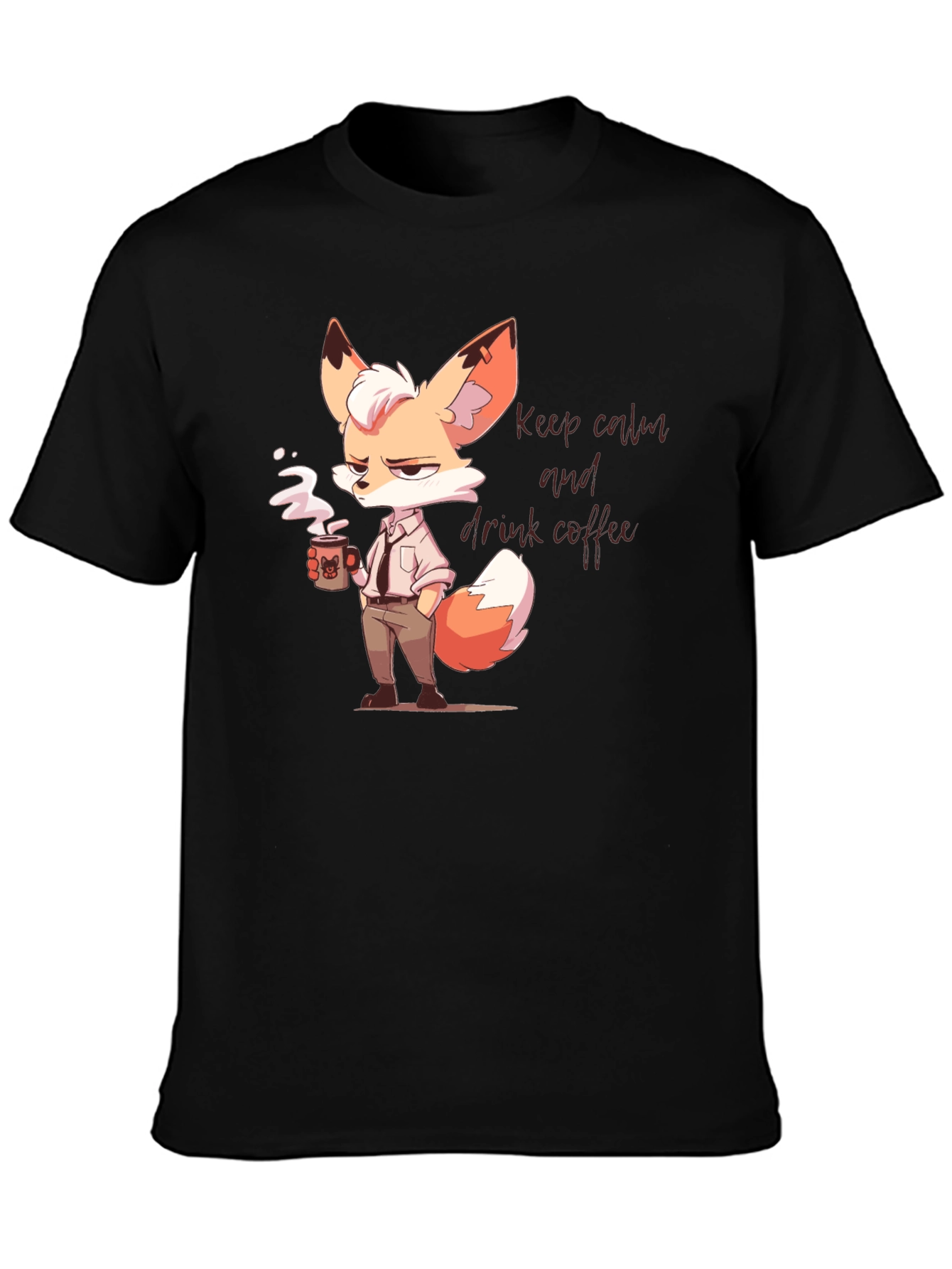 Black Cool Fox Coffee T-Shirt view 3