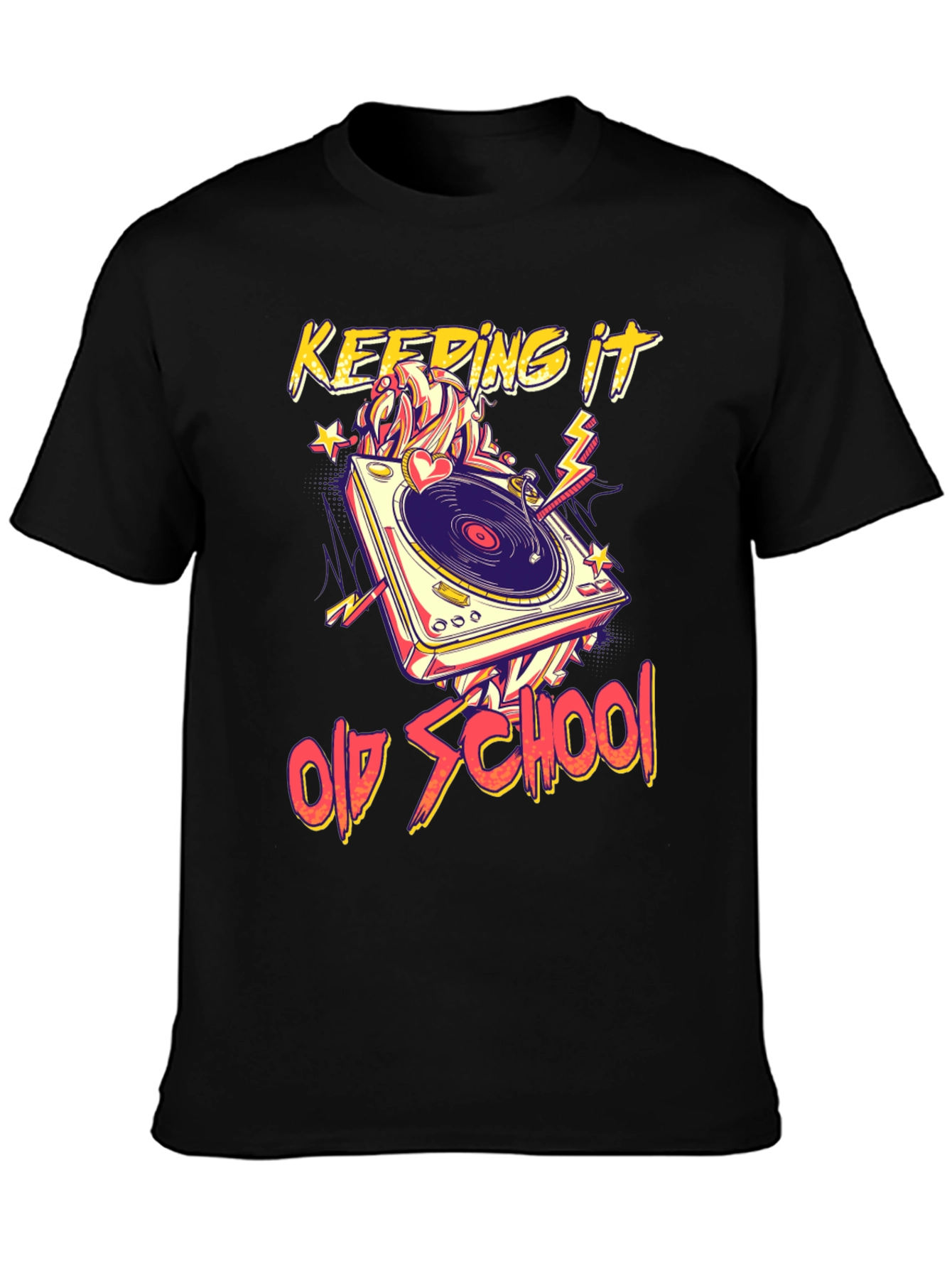 Black Keeping It Old School Turntable Graphic Tee view 3