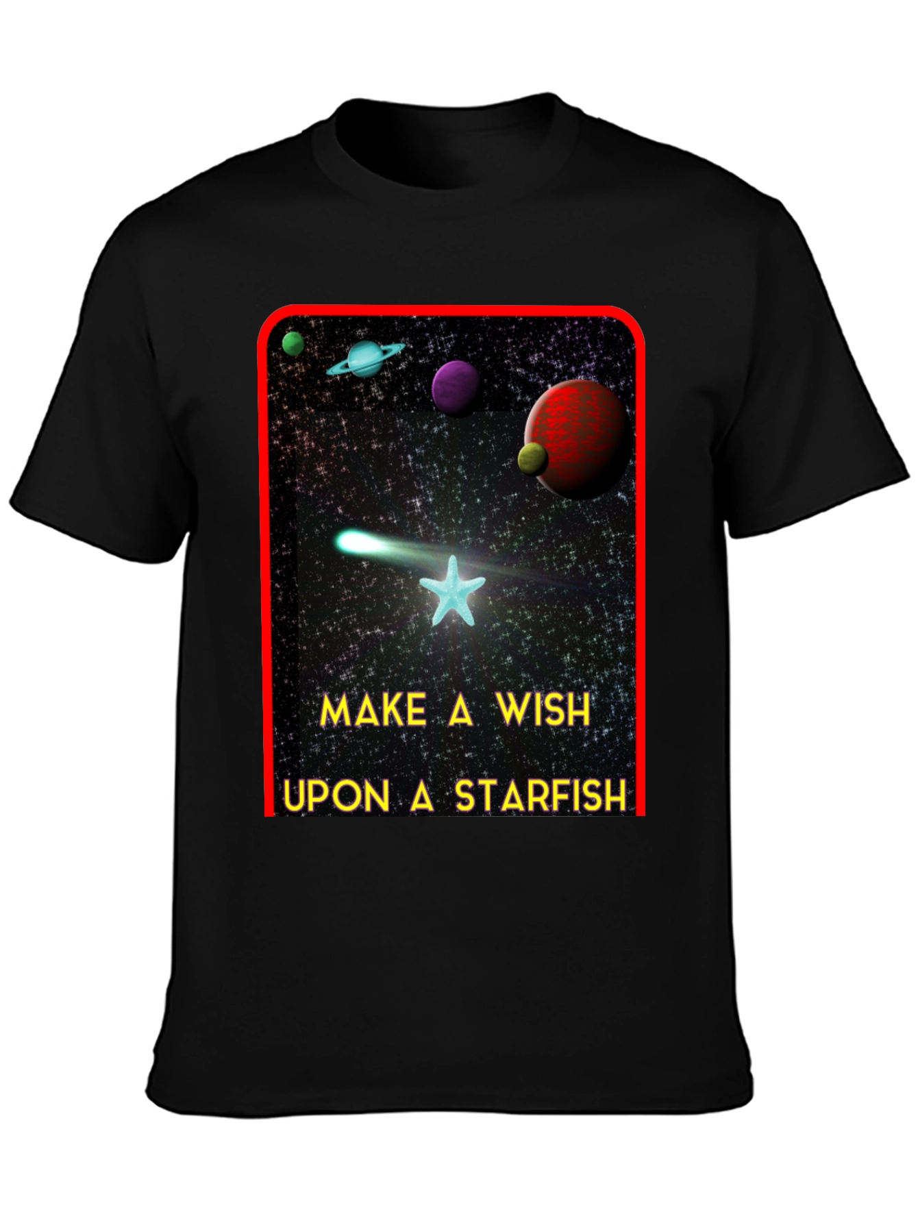 Black Make A Wish Starfish T-Shirt - Galaxy Design Tee view 3