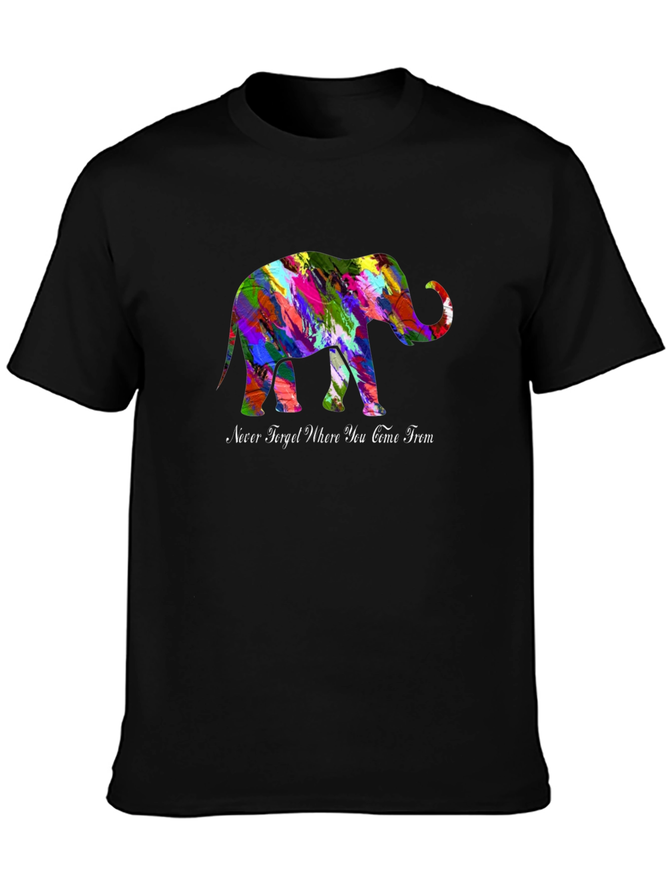 Black Colorful Elephant T-Shirt - Never Forget view 3