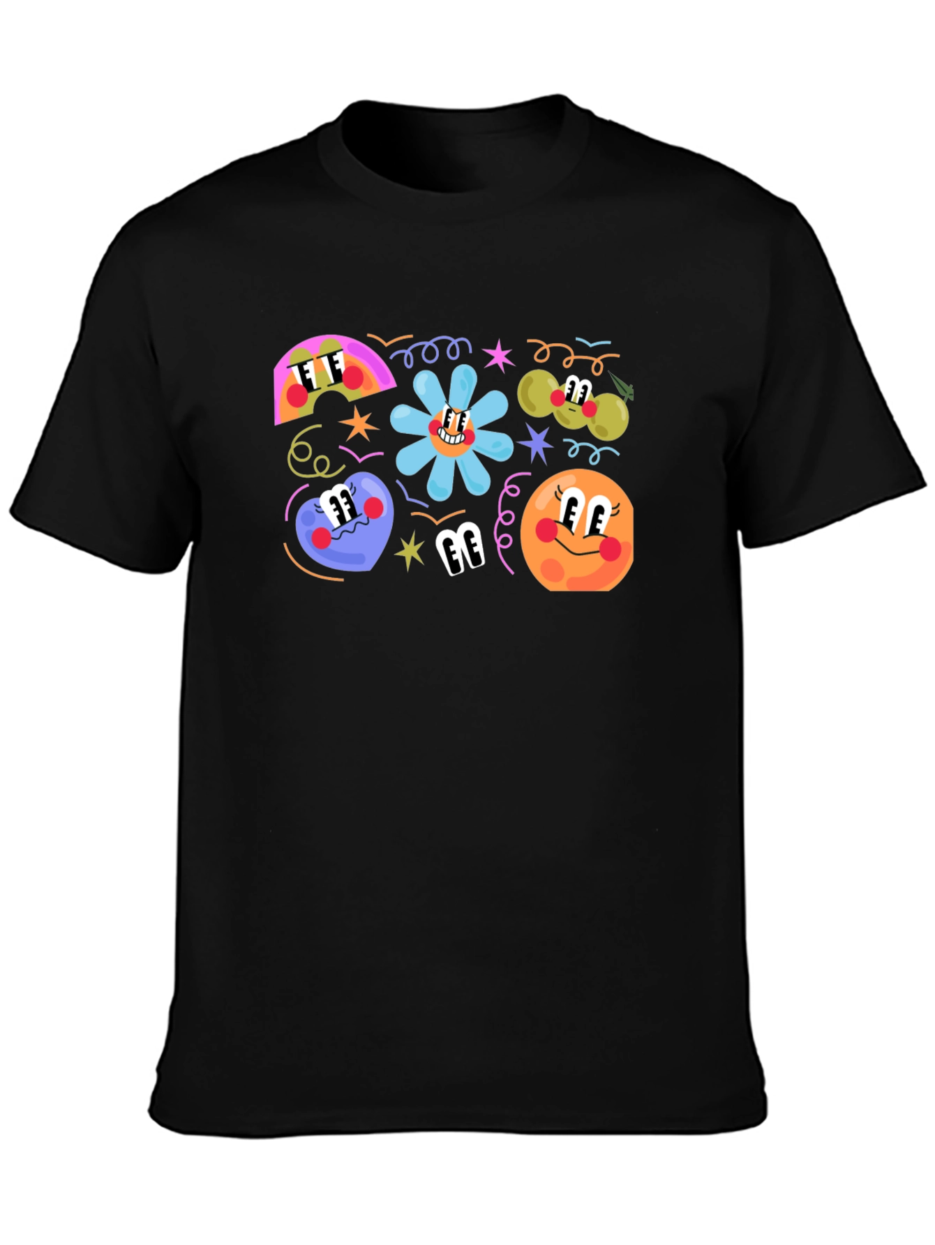 Black Retro Cartoon Print Black T-Shirt view 3