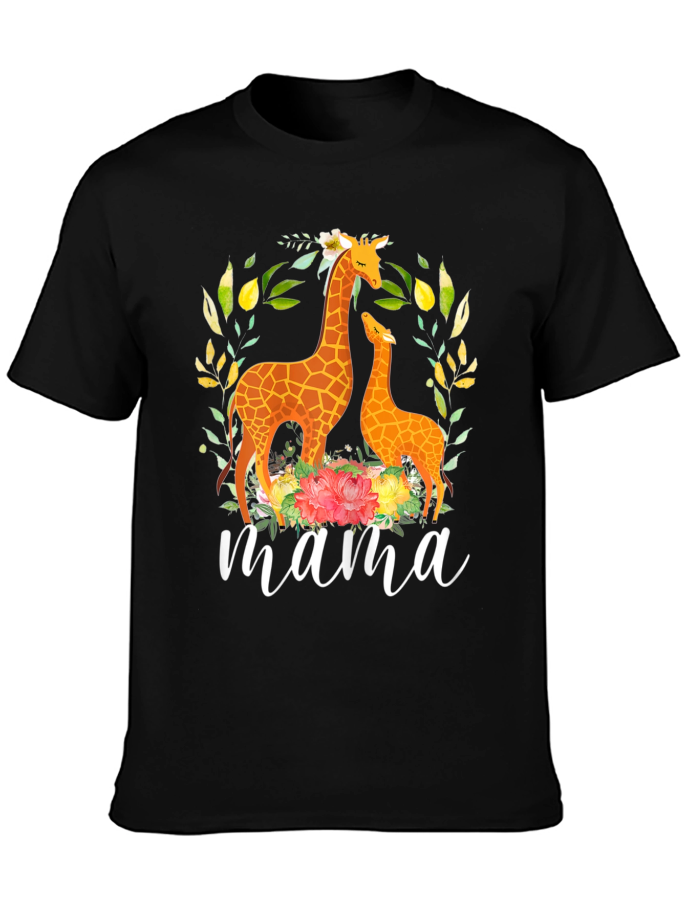 Black Mama Giraffe Floral Graphic Tee - Black Cotton Blend view 3