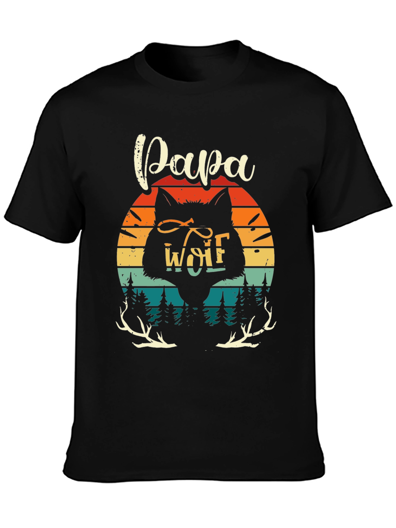Black Papa Wolf Graphic Tee Retro Style view 3