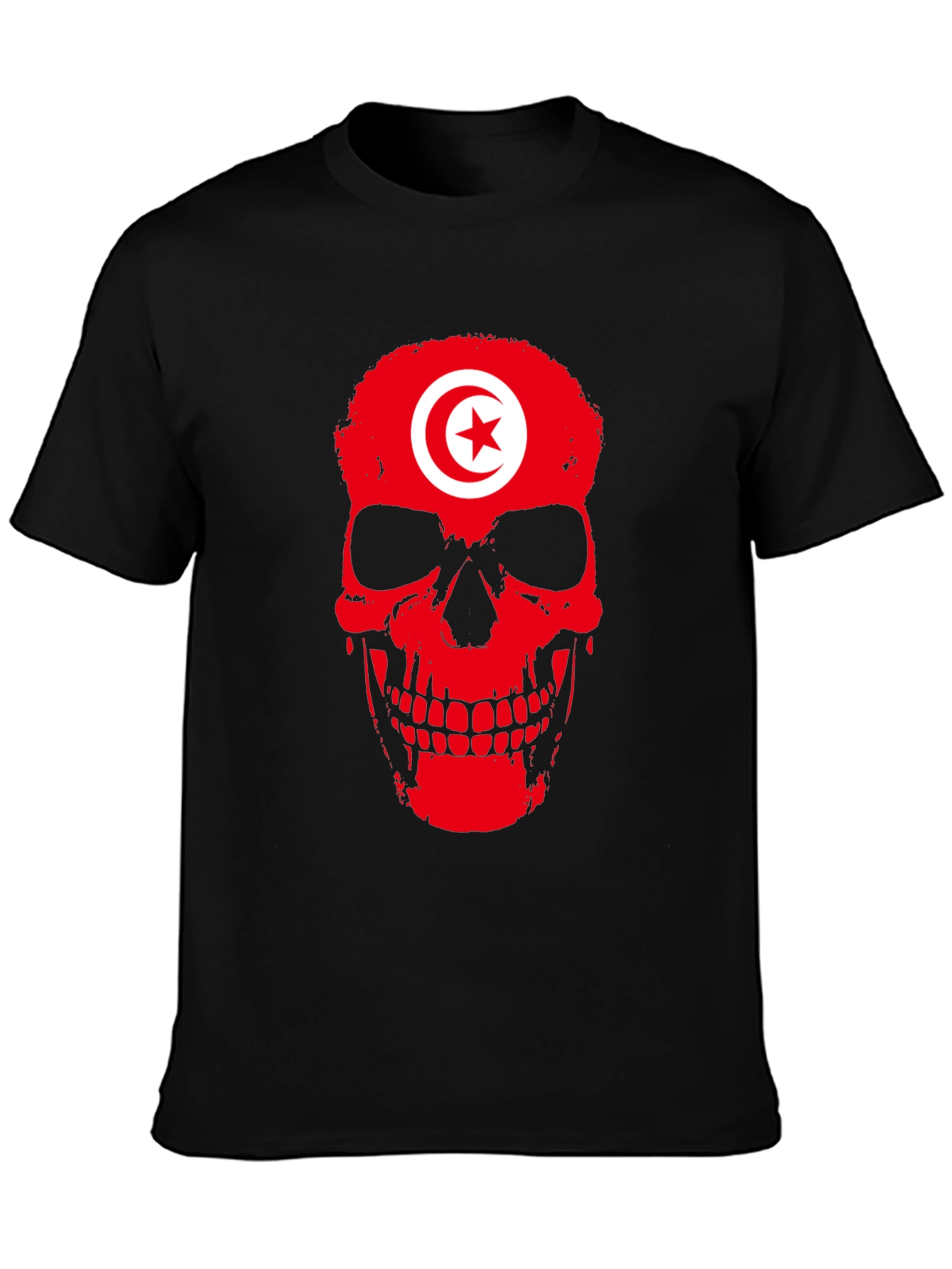 Tunisia Flag Skull Graphic Black T-Shirt - 3