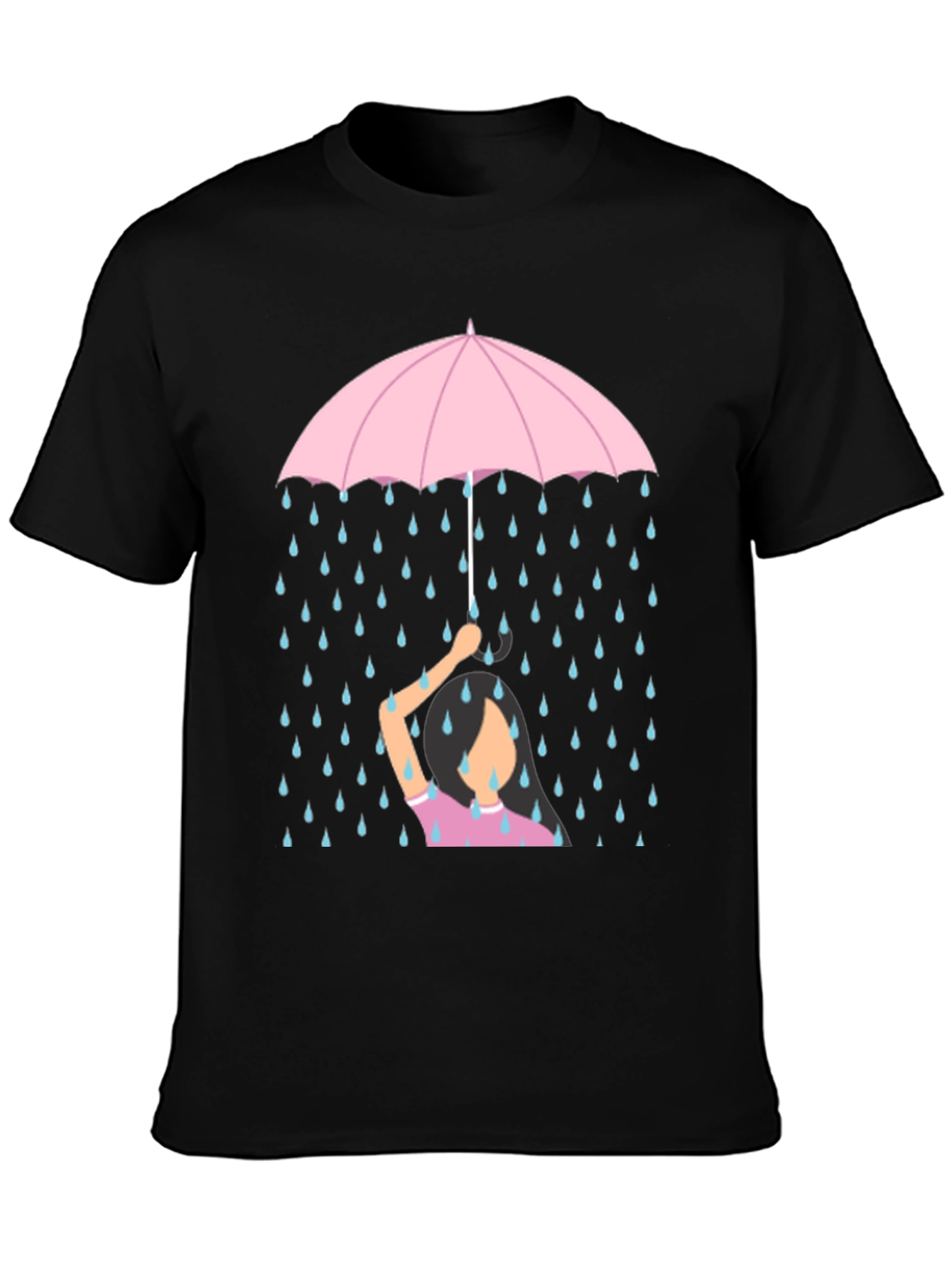 Black Rainy Day Umbrella T-Shirt - Comfort Fit Cotton Tee view 3