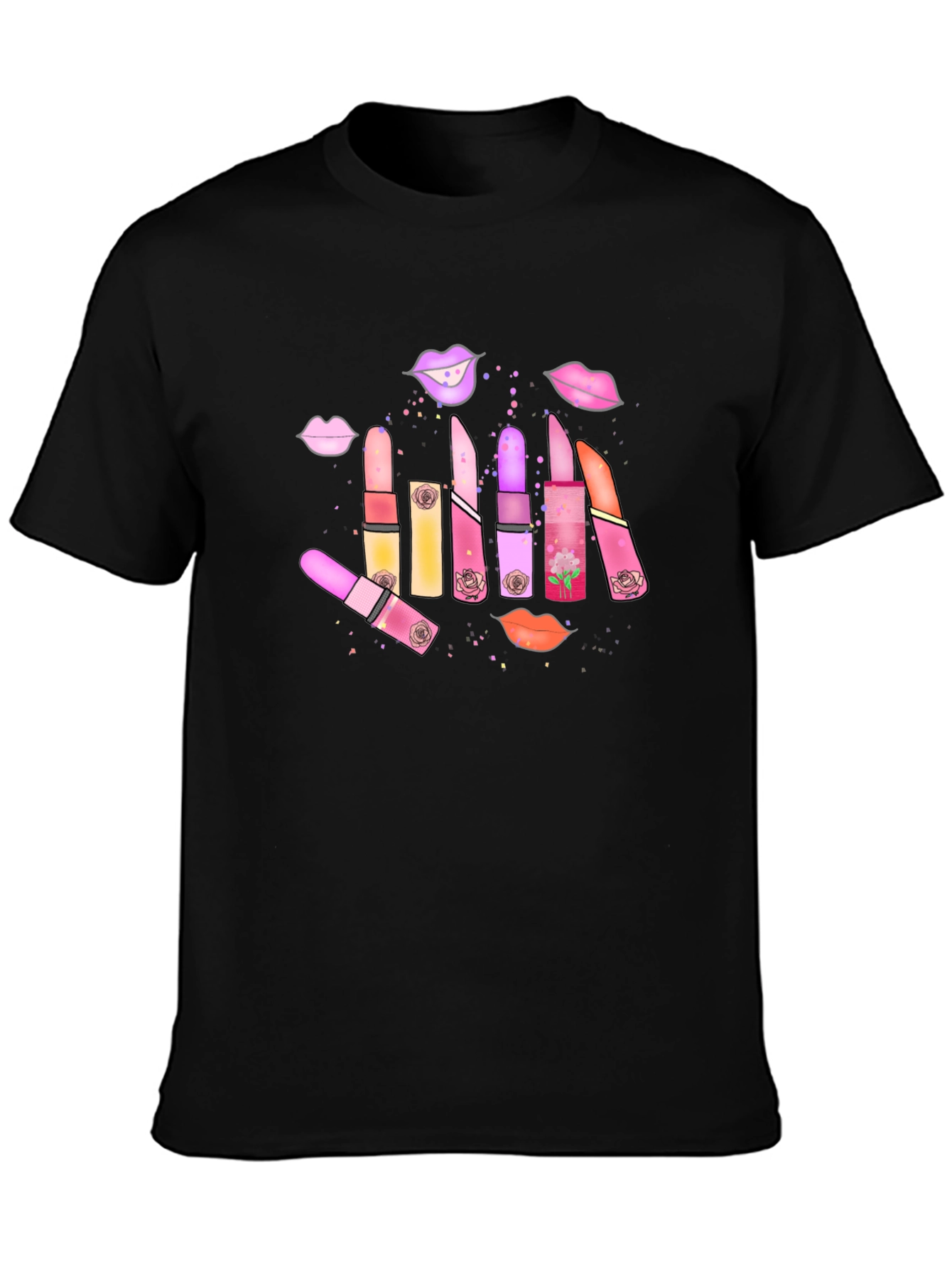 Black Lipstick & Lips Graphic Black T-Shirt view 3