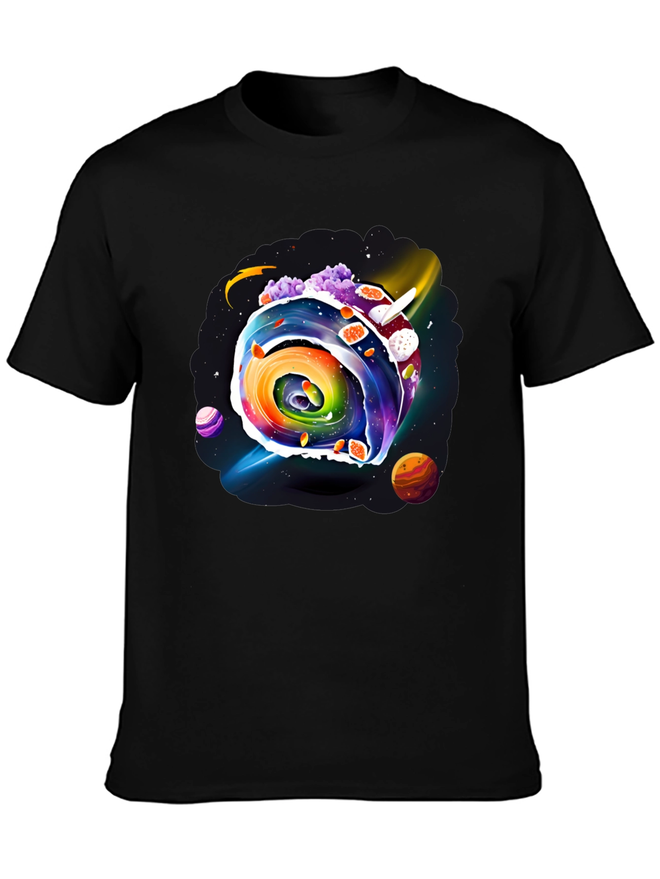 Black Colorful Galaxy Swirl Graphic Tee view 3