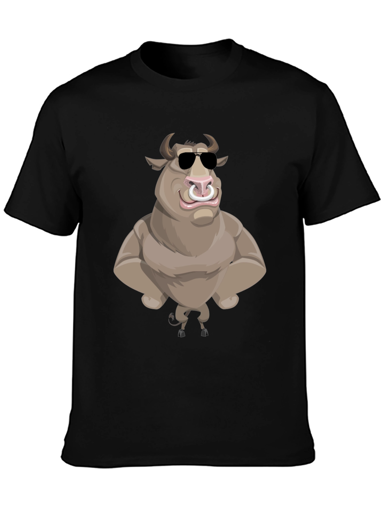 Black Cool Cartoon Bull Graphic Tee - Black view 3