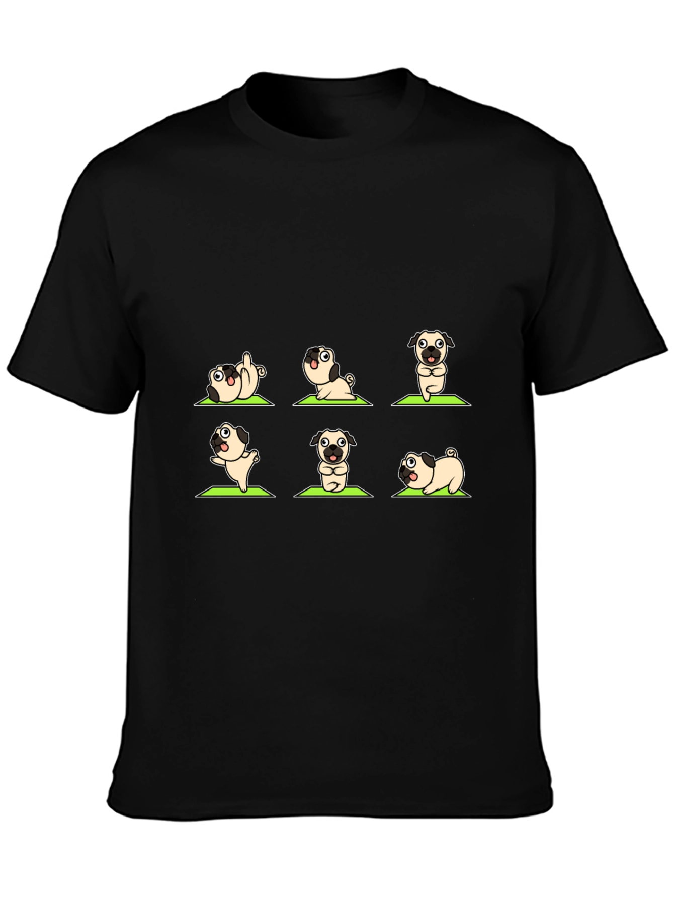 Black Yoga Pug Black Graphic T-Shirt view 3