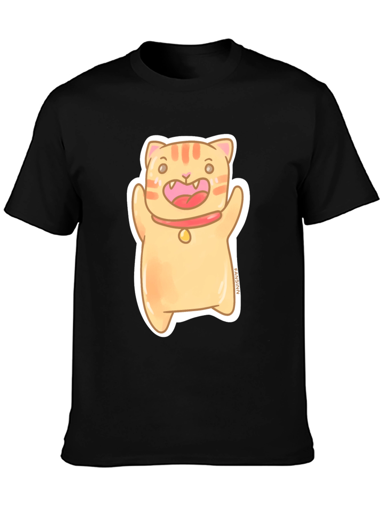 Black Cute Cat Cartoon Graphic Tee view 3