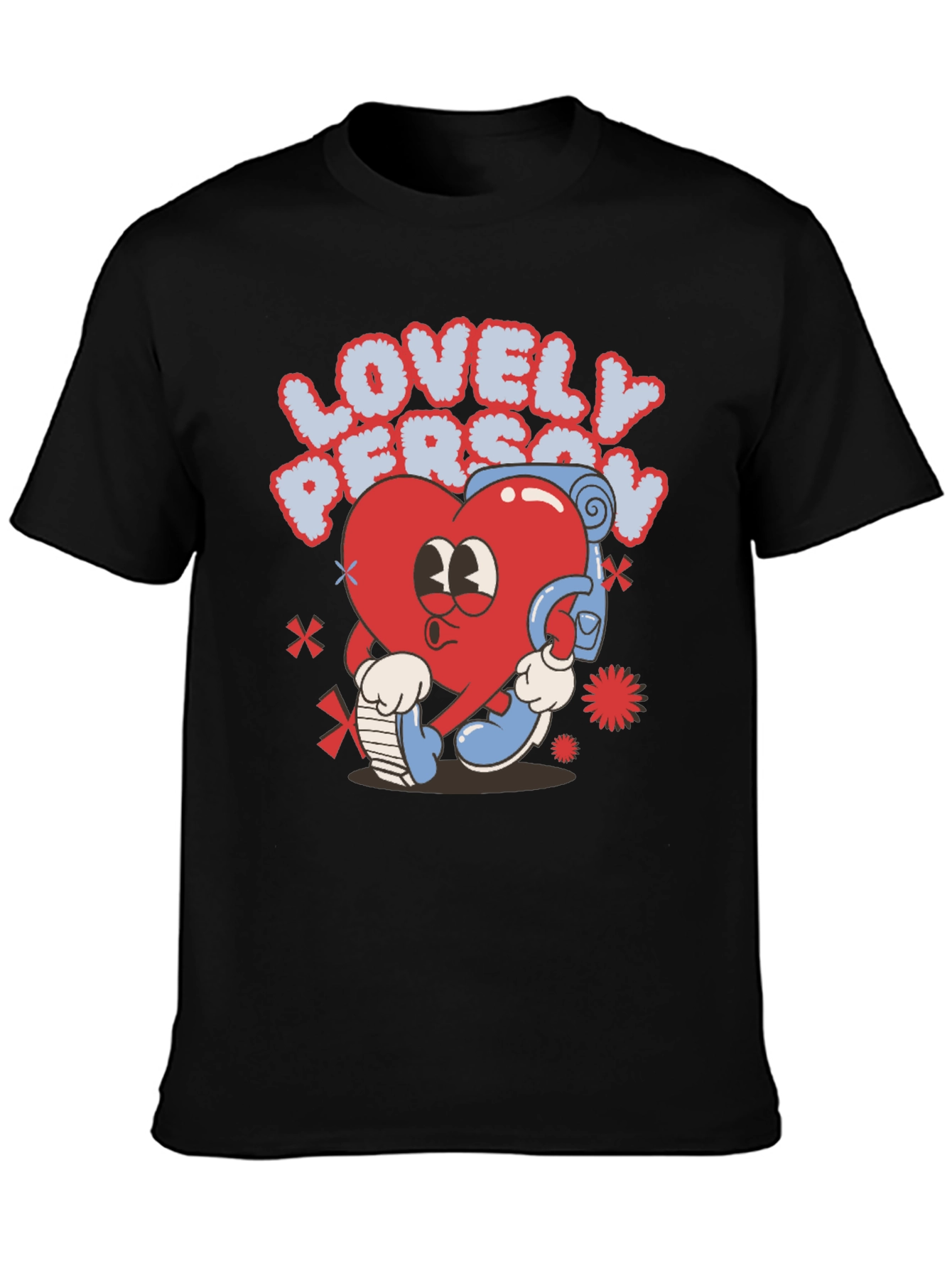 Black Lovely Person Heart Cartoon Black T-Shirt view 3