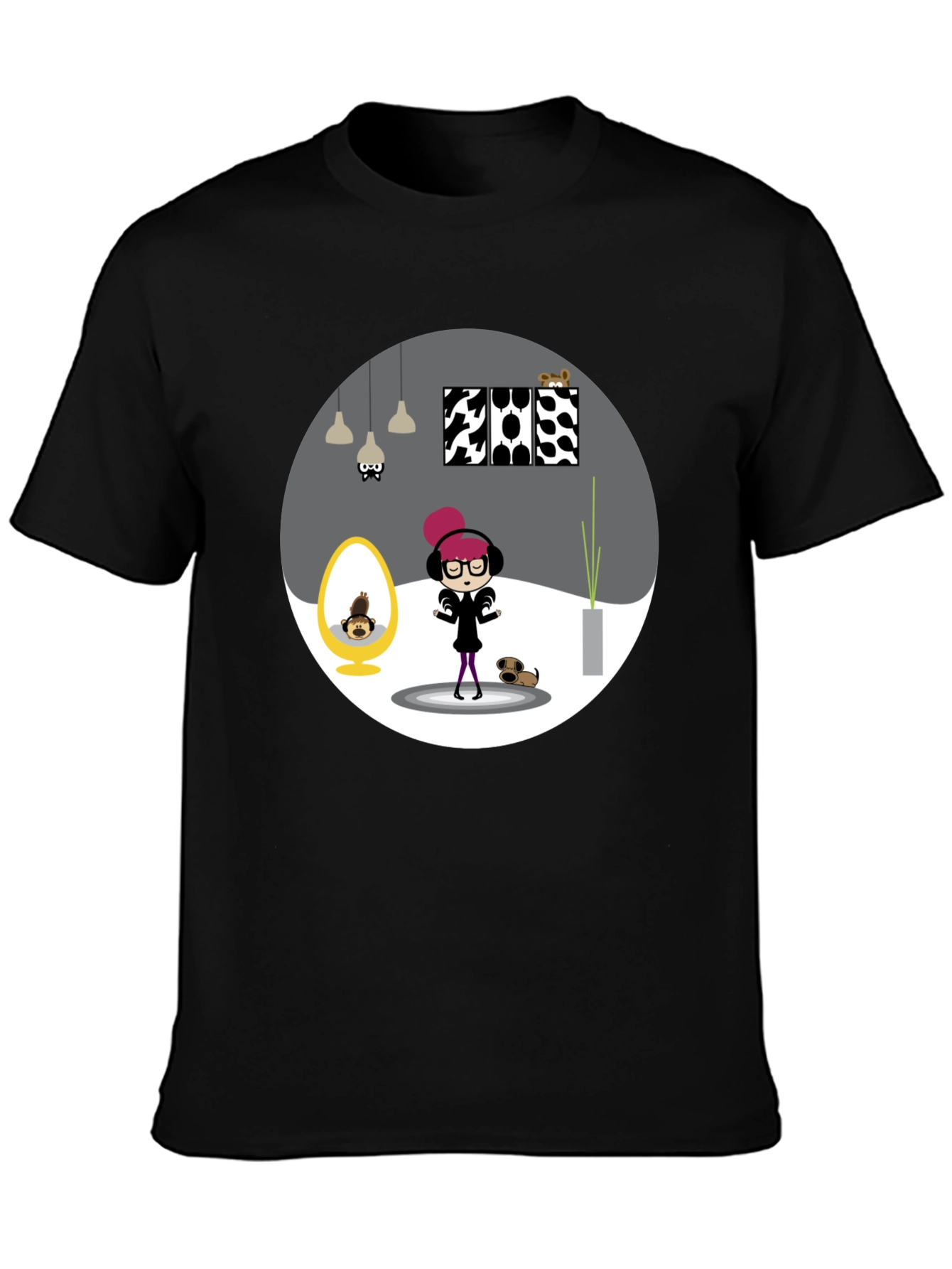 Black Cartoon Graphic Tee - Funky Room Print view 3