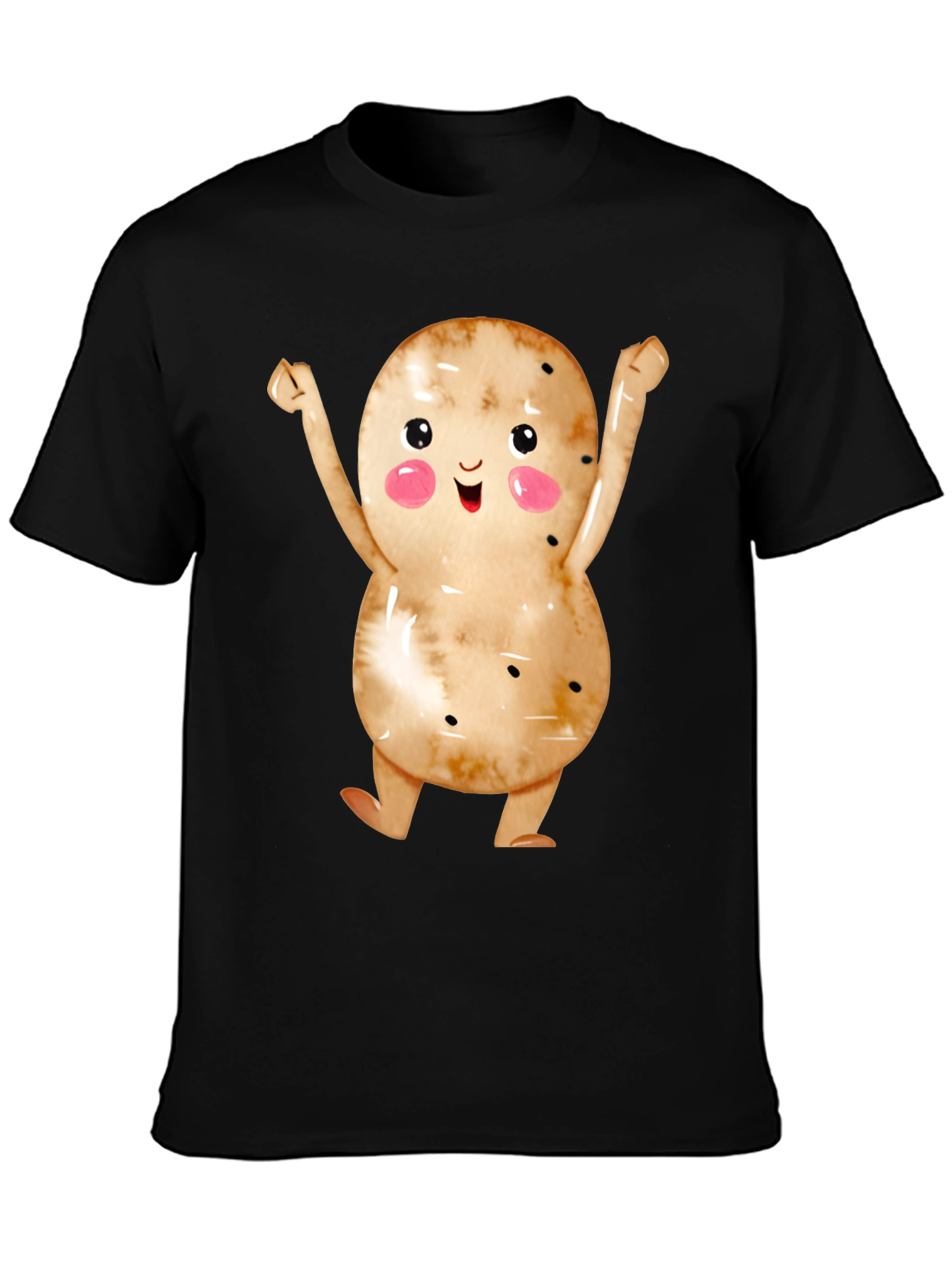 Black Happy Potato Graphic Tee - Black Unisex T-Shirt view 3
