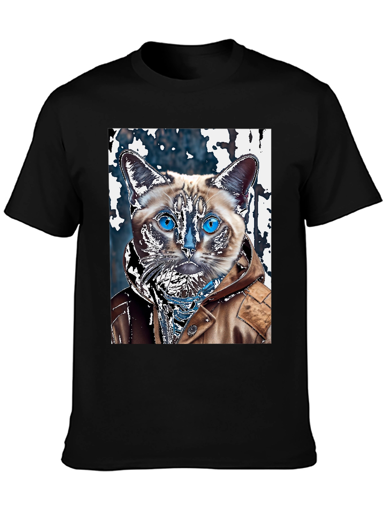 Black Cat in Jacket Graphic T-Shirt view 3