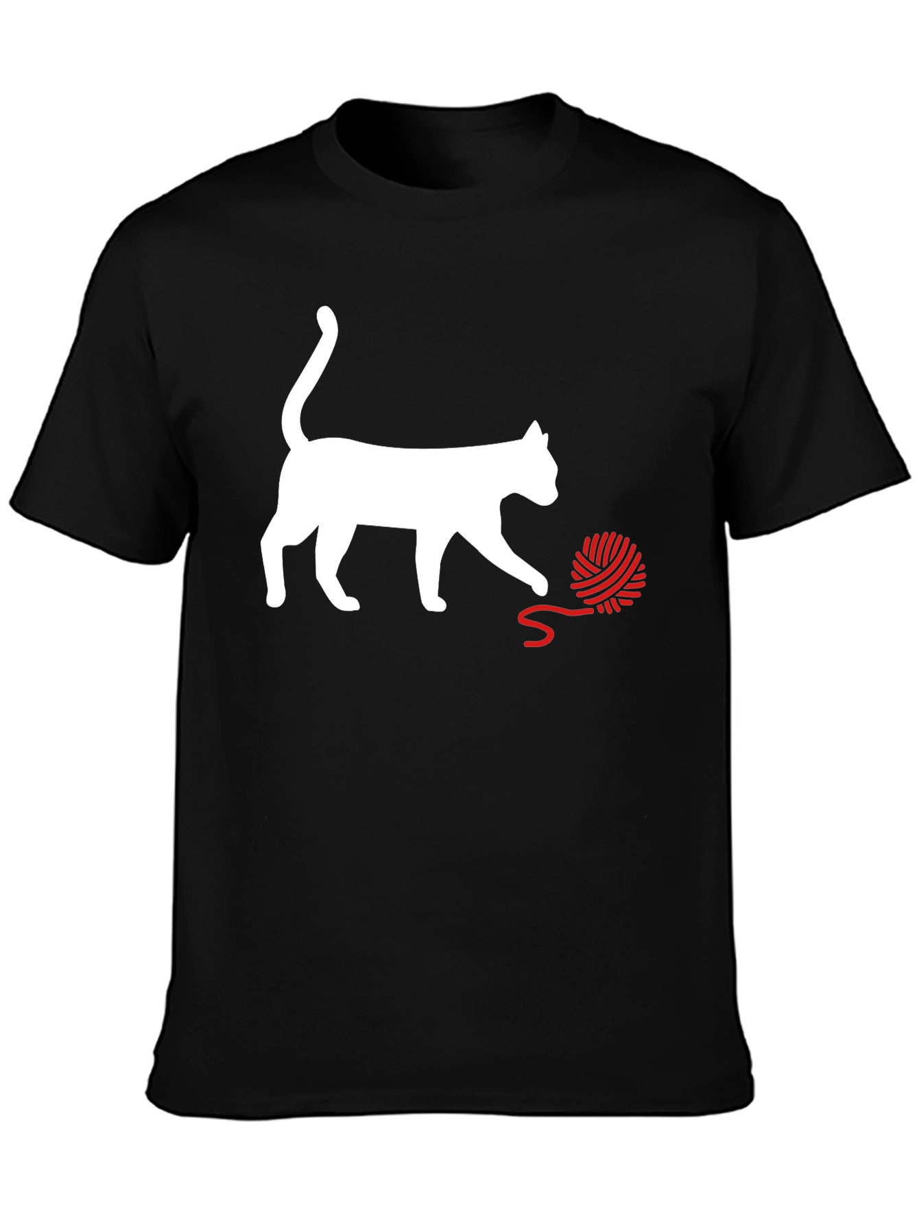 Black Cat & Yarn Ball Graphic T-Shirt - Fun & Playful! view 3