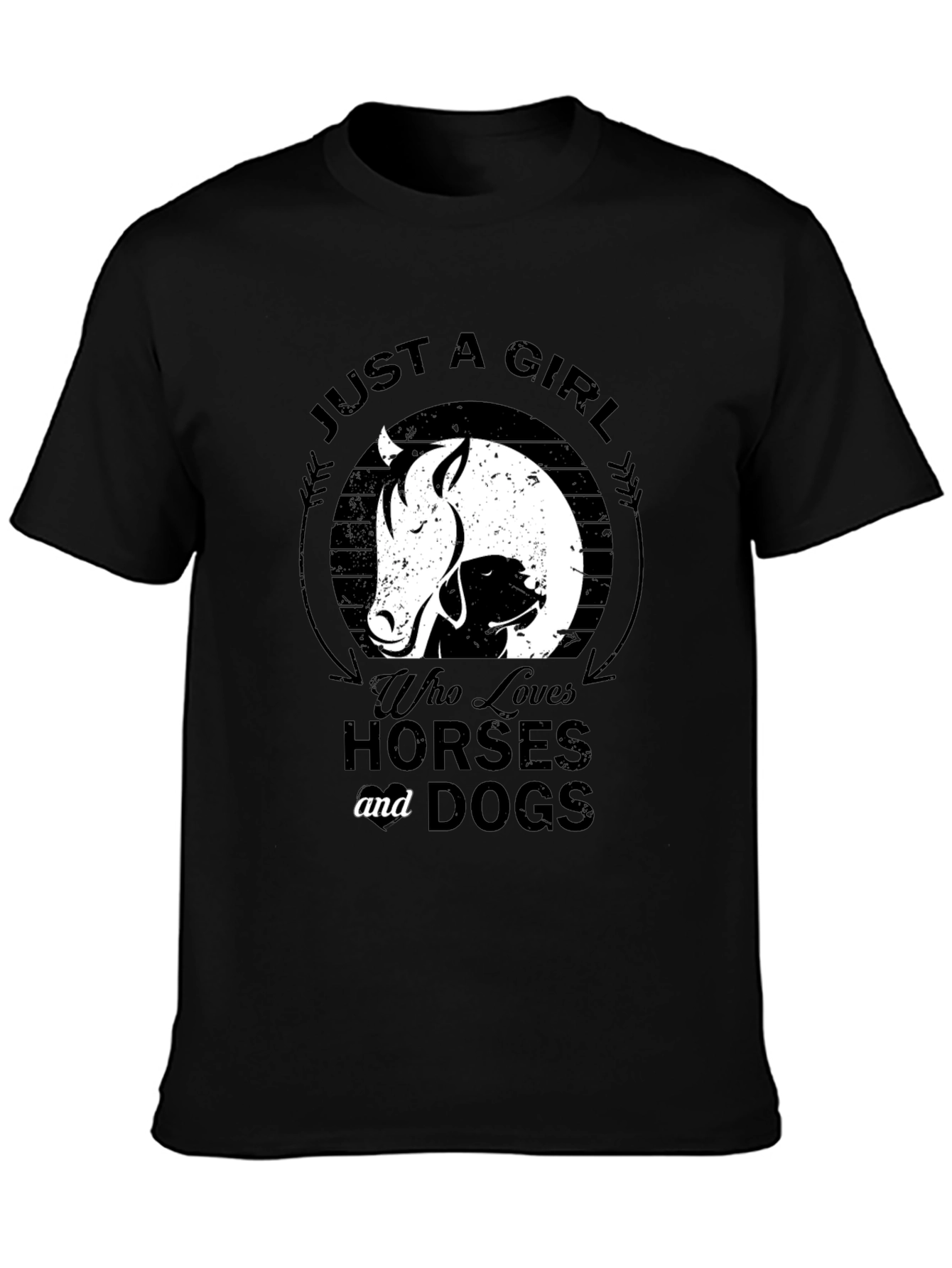 Black Just a Girl Who Loves Horses & Dogs Black T-Shirt view 3