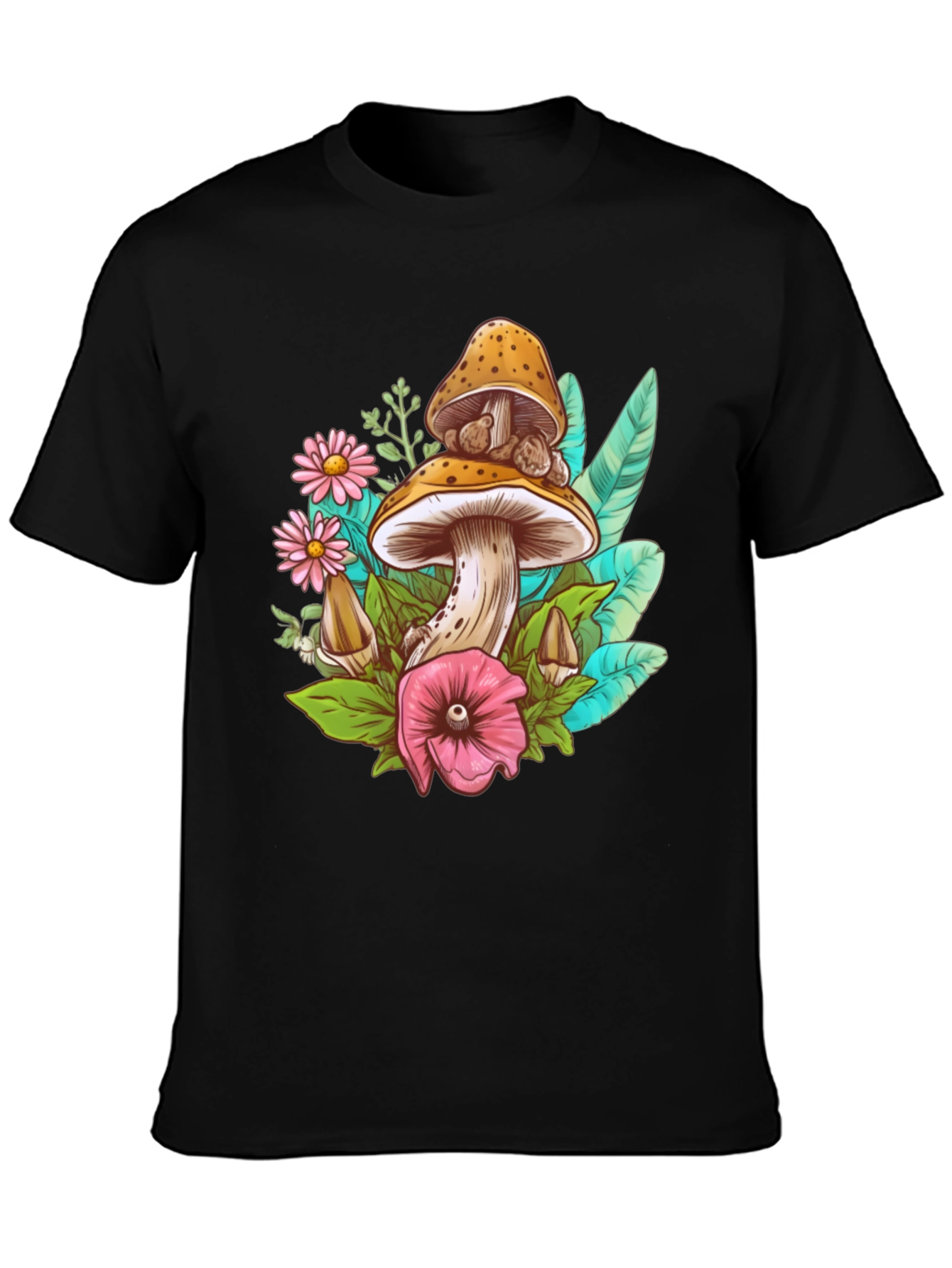 Black Mushroom Floral T-Shirt view 3
