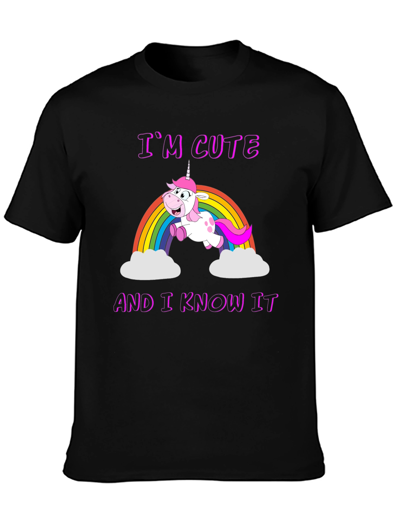 Black Cute Unicorn Rainbow Graphic T-Shirt view 3