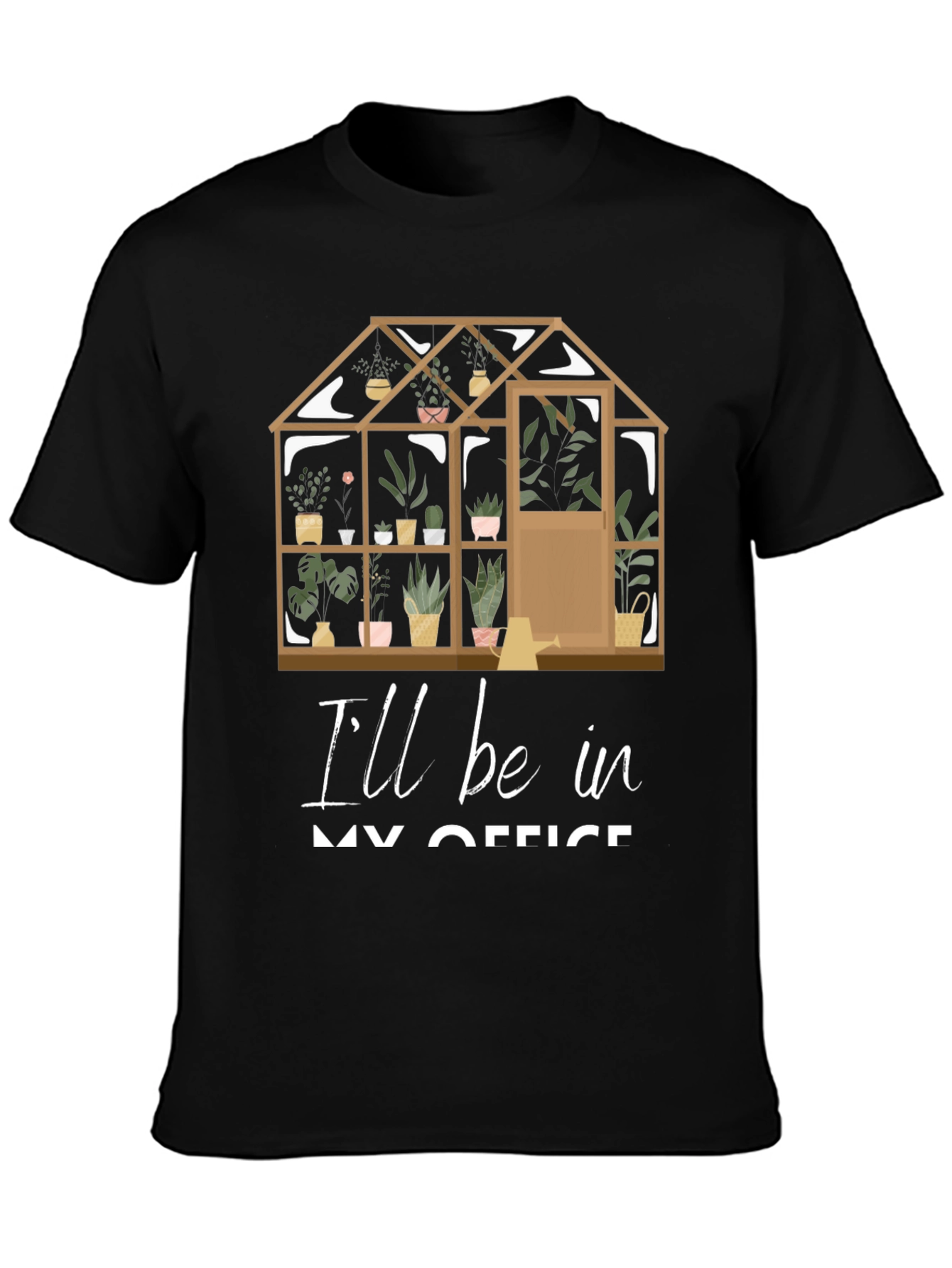 Black Gardener's Office T-Shirt: Greenhouse Design view 3