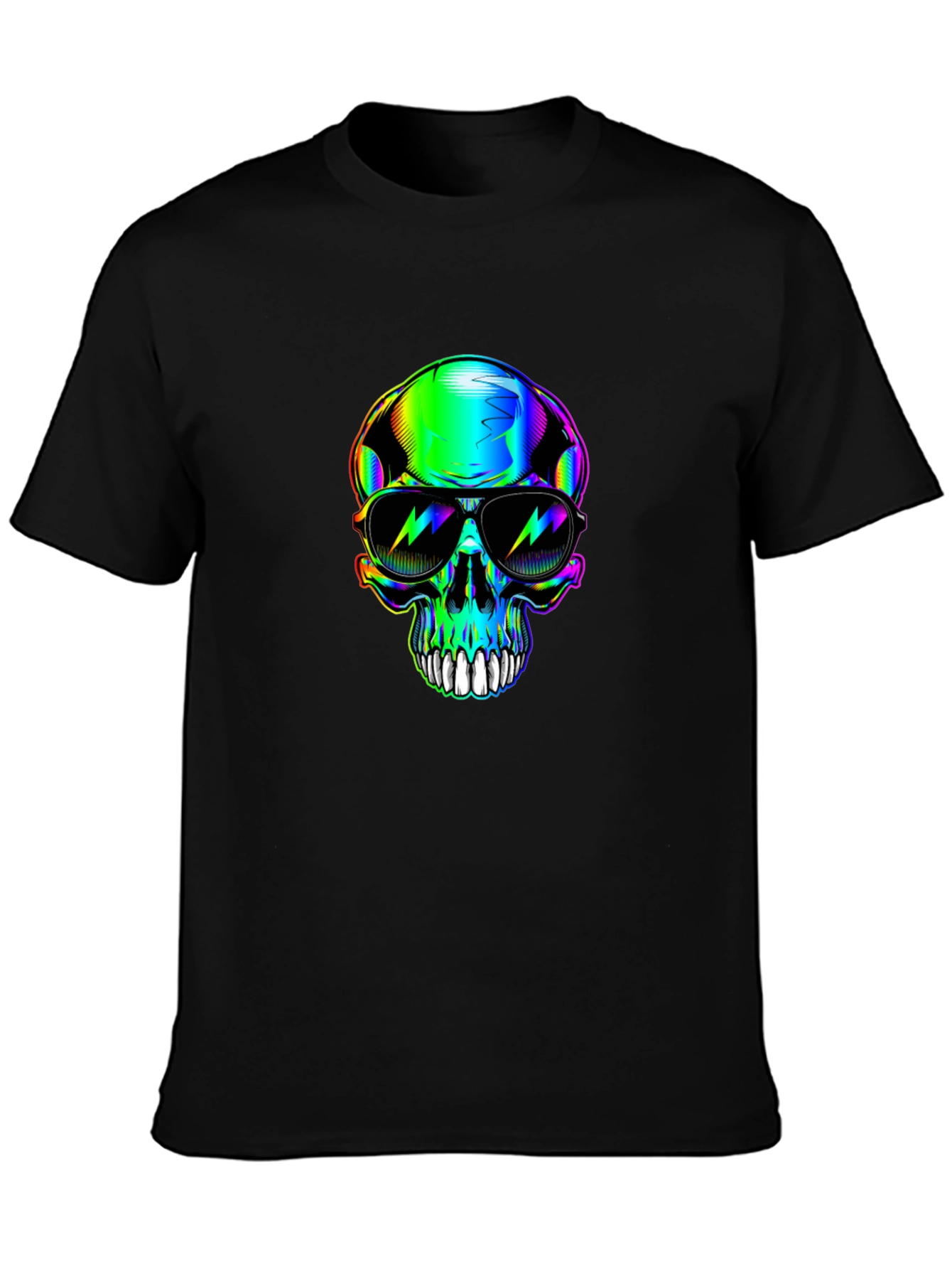 Black Rainbow Skull Sunglasses Graphic Black T-Shirt view 3