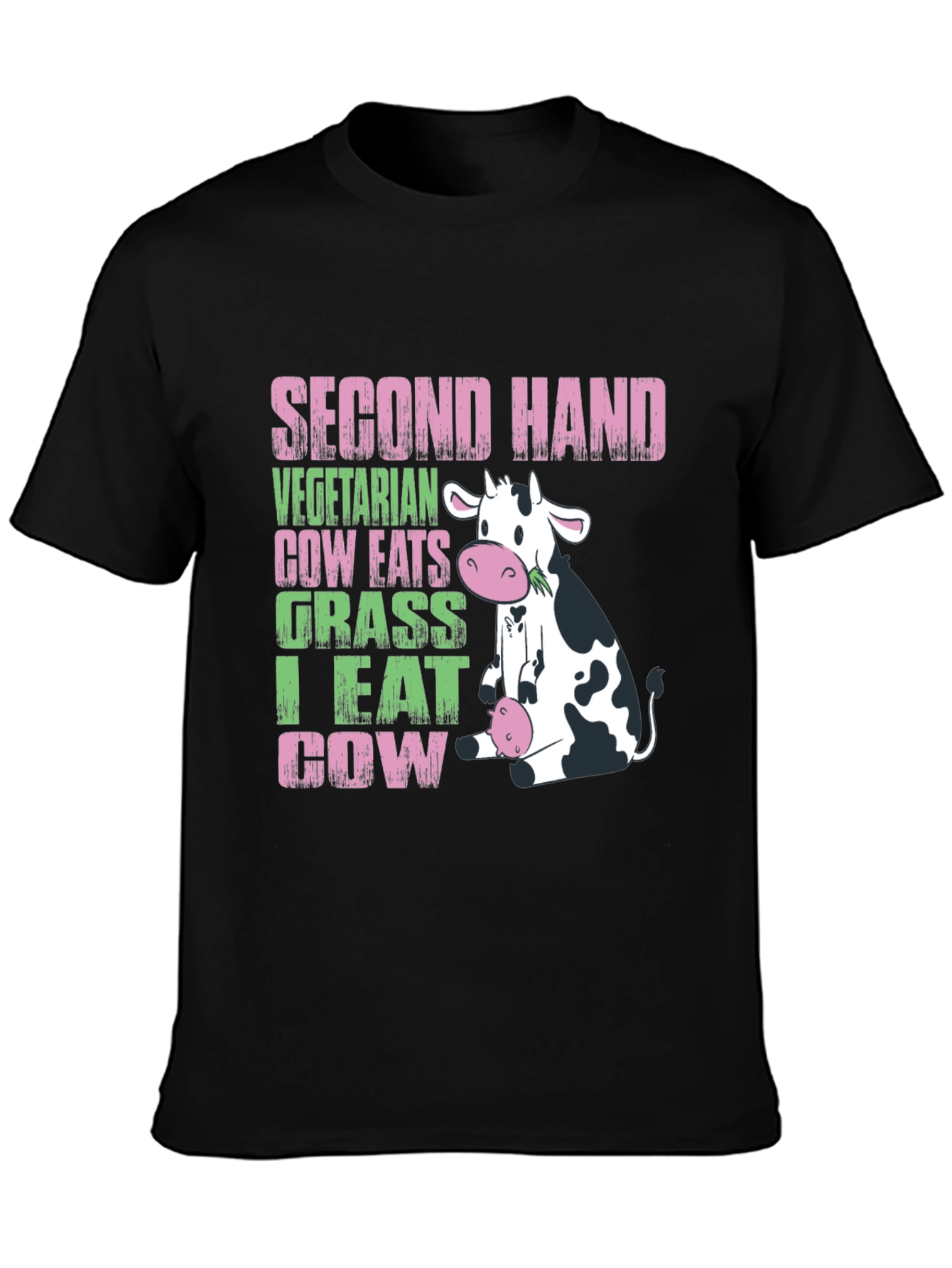 Black Second Hand Cow T-Shirt - Vegetarian & Meat Eater Humor view 3