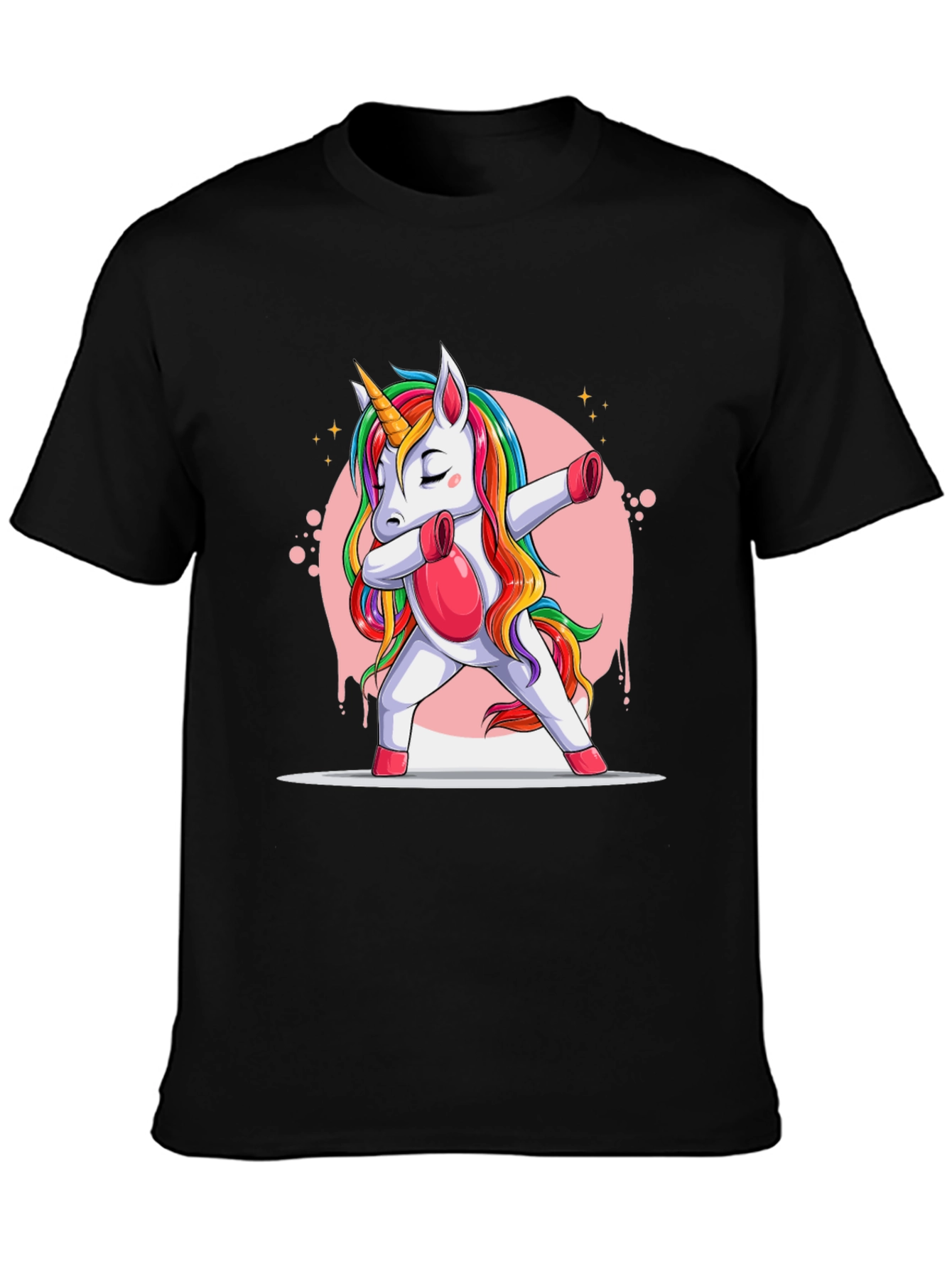 Black Dabbing Unicorn T-Shirt - Rainbow Mane Graphic Tee view 3