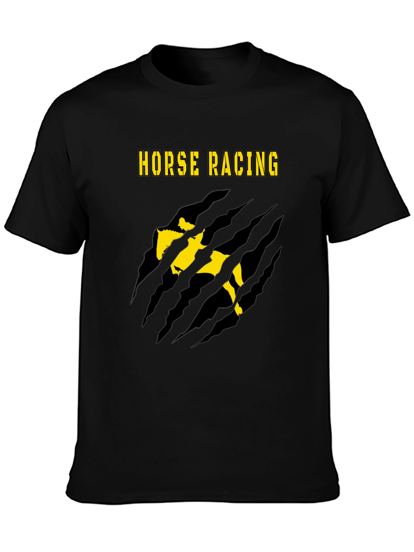 Black Horse Racing Graphic Tee - Black Cotton Blend T-Shirt view 3