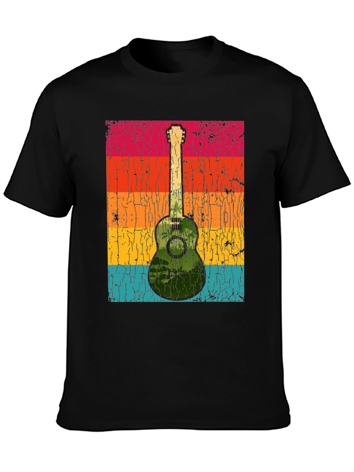 Black Retro Guitar T-Shirt - Tropical Vibes view 3