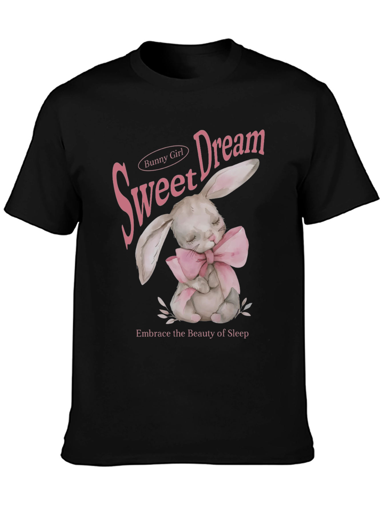 Black Sweet Dream Bunny Girl Black Graphic T-Shirt view 3