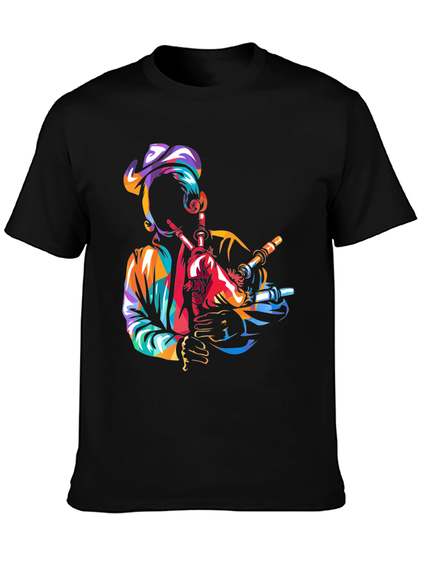 Black Bagpiper Graphic Tee - Black Cotton T-Shirt view 3