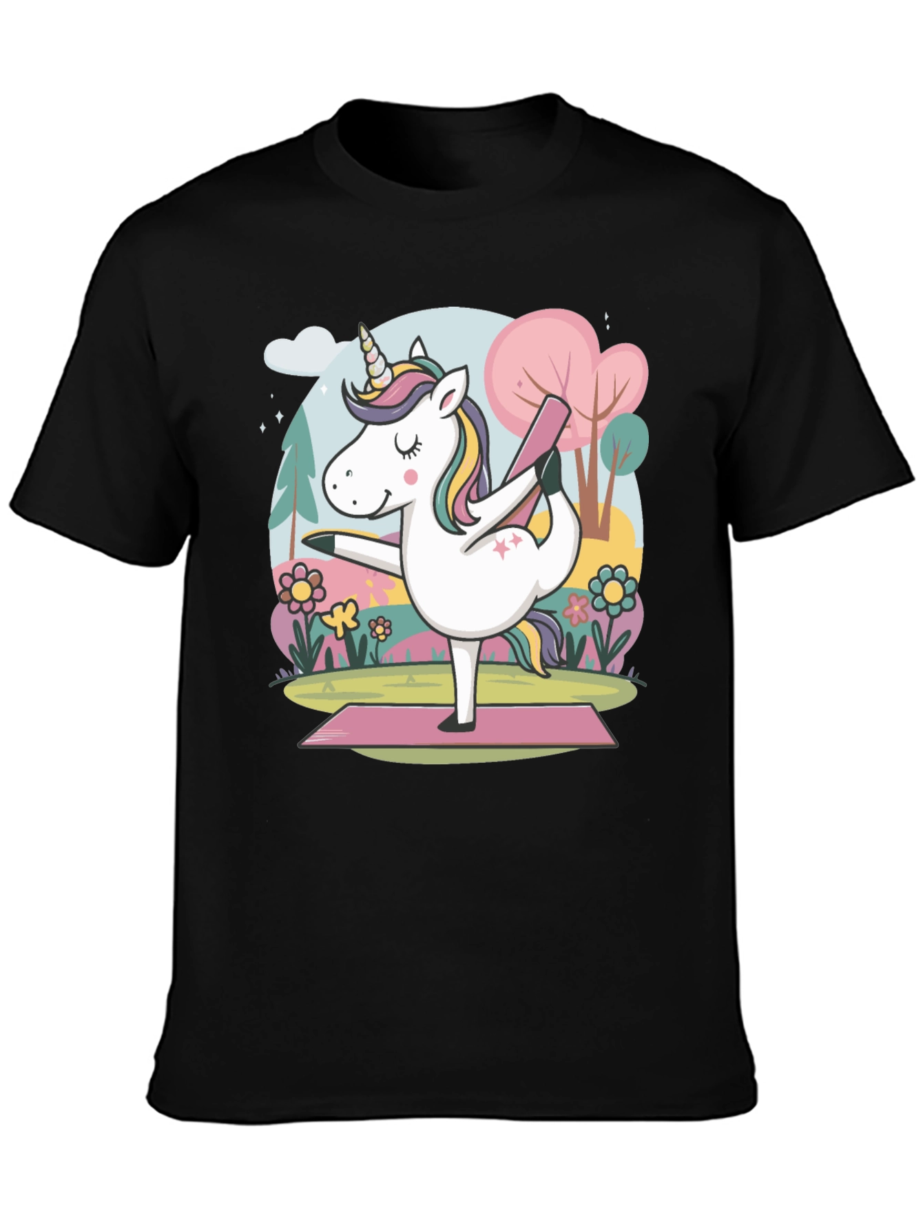 Black Unicorn Yoga T-Shirt - Relaxed Fit Cotton Tee view 3